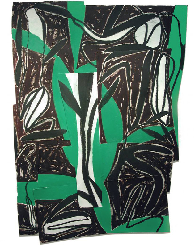 In a Folded Leaf, 2004 Oil on paper collage 63 X 54 inches