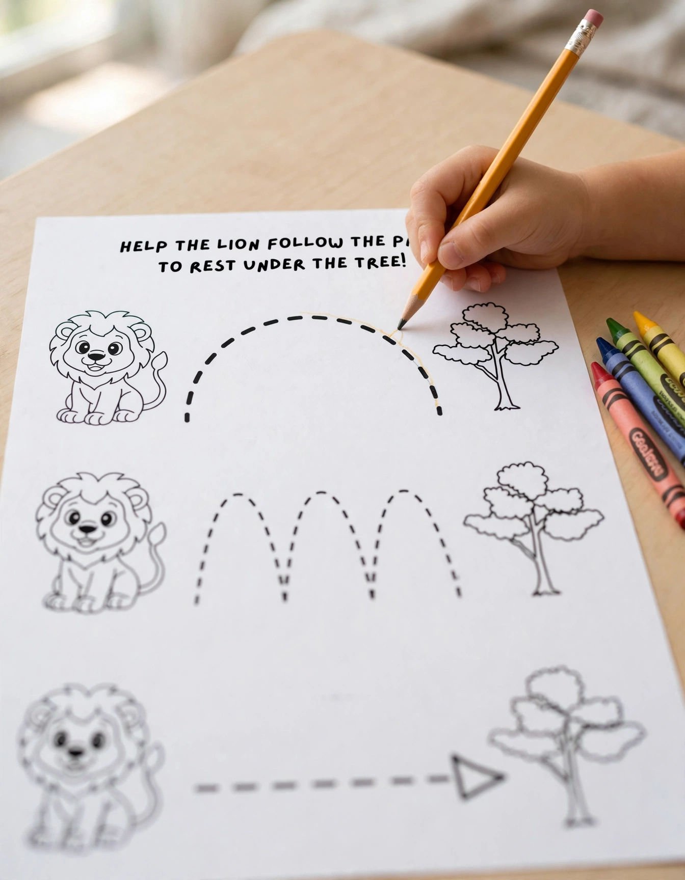 Child tracing on a custom Pixel Party worksheet