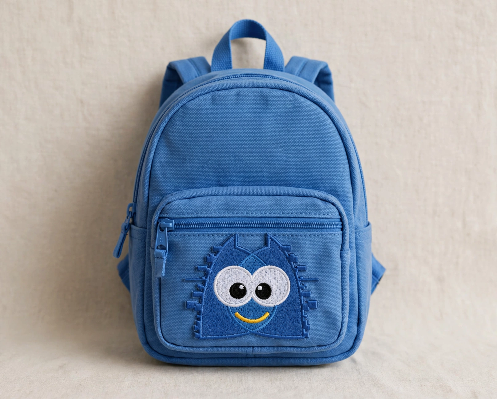 Custom backpack showcase featuring the Blue Monster