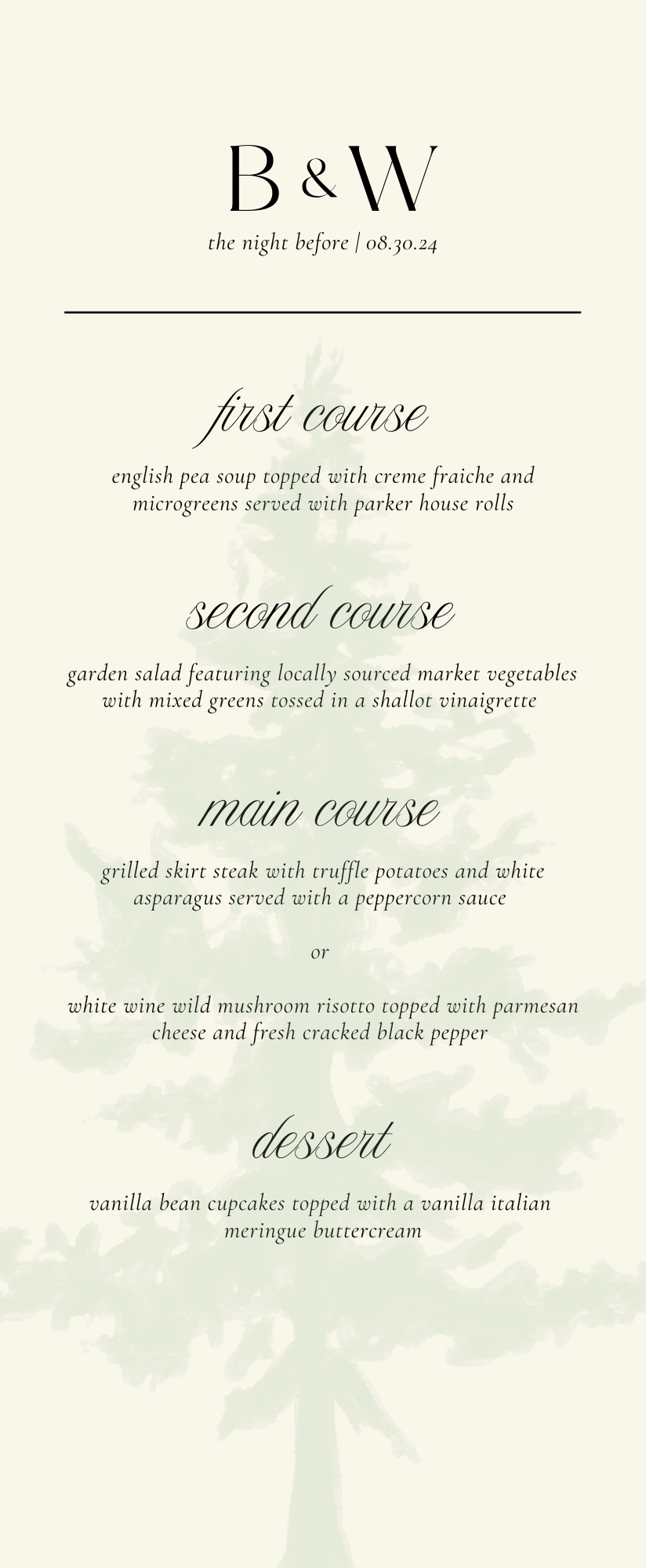 rehearsal dinner menu design