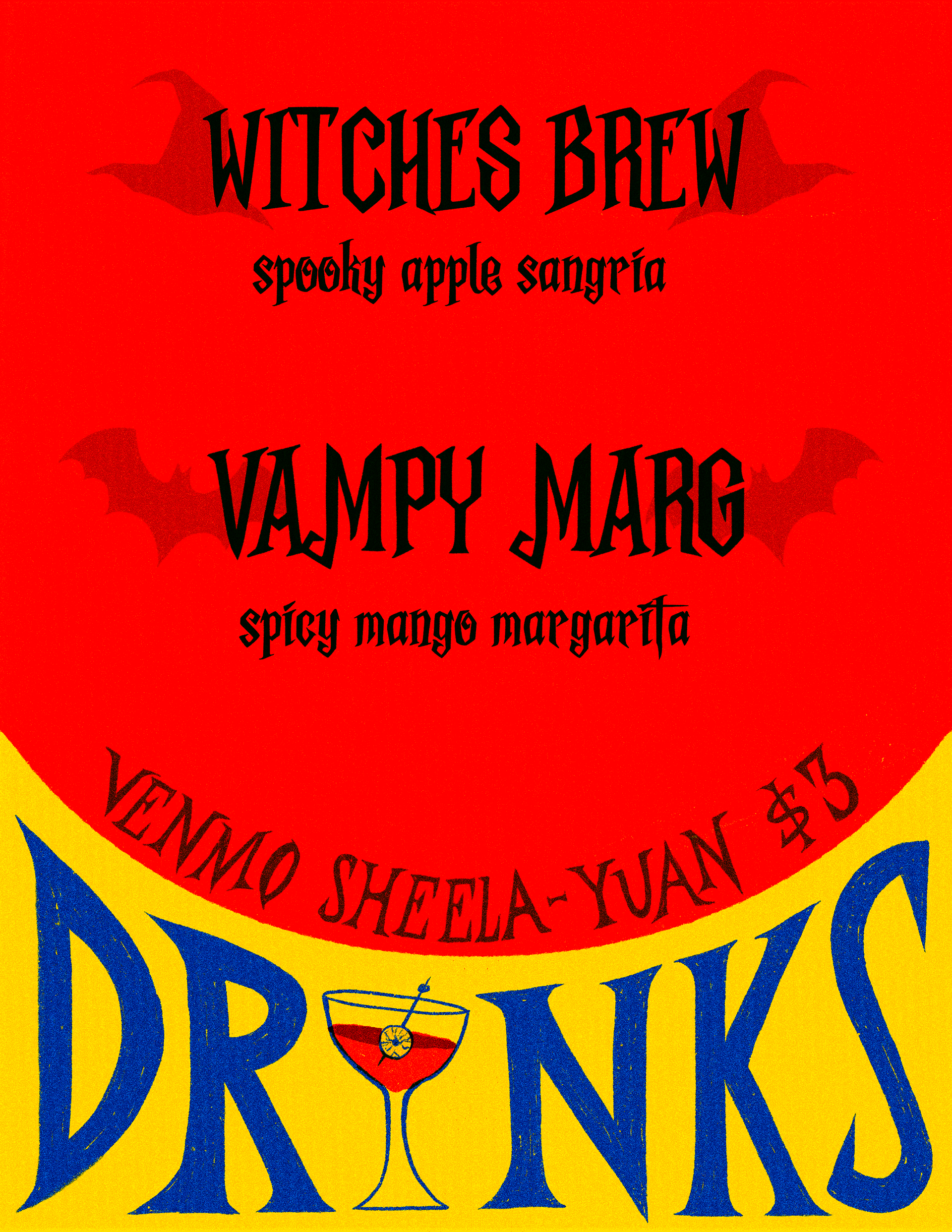 halloween 2024 party drink menu - inspired by risograph and vintage horror movie posters