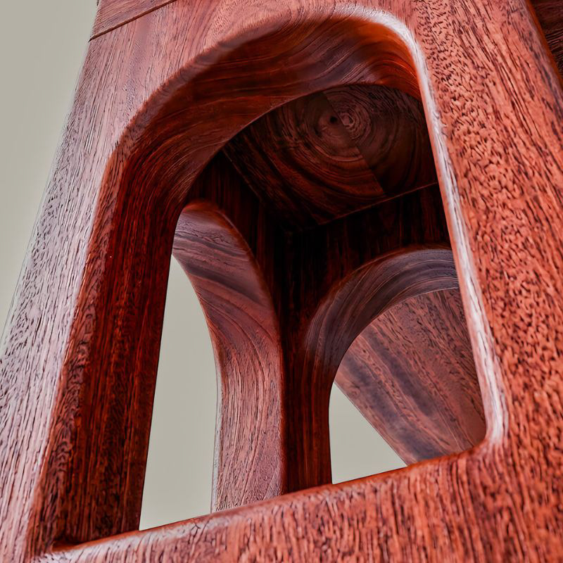 LUMBERNEST ALQQUS executive desk displaying hand-carved Moroccan Amazigh arch legs and sub-elliptical cutouts in a minimalist full-frame view.
