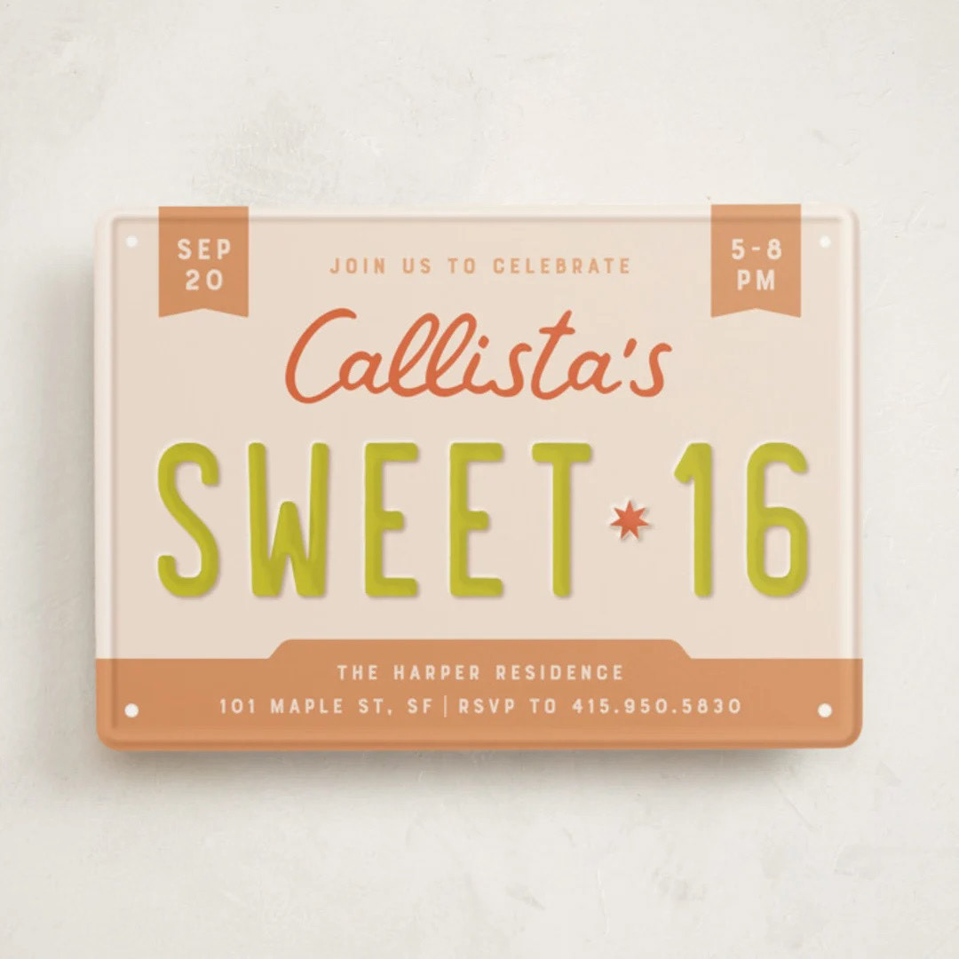 License Plate — Minted Sweet Sixteen Party Invitation