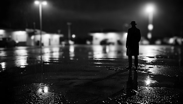 The Man in the Parking Lot - Surreal Noir Art by © Bob Orsillo - All Rights Reserved.