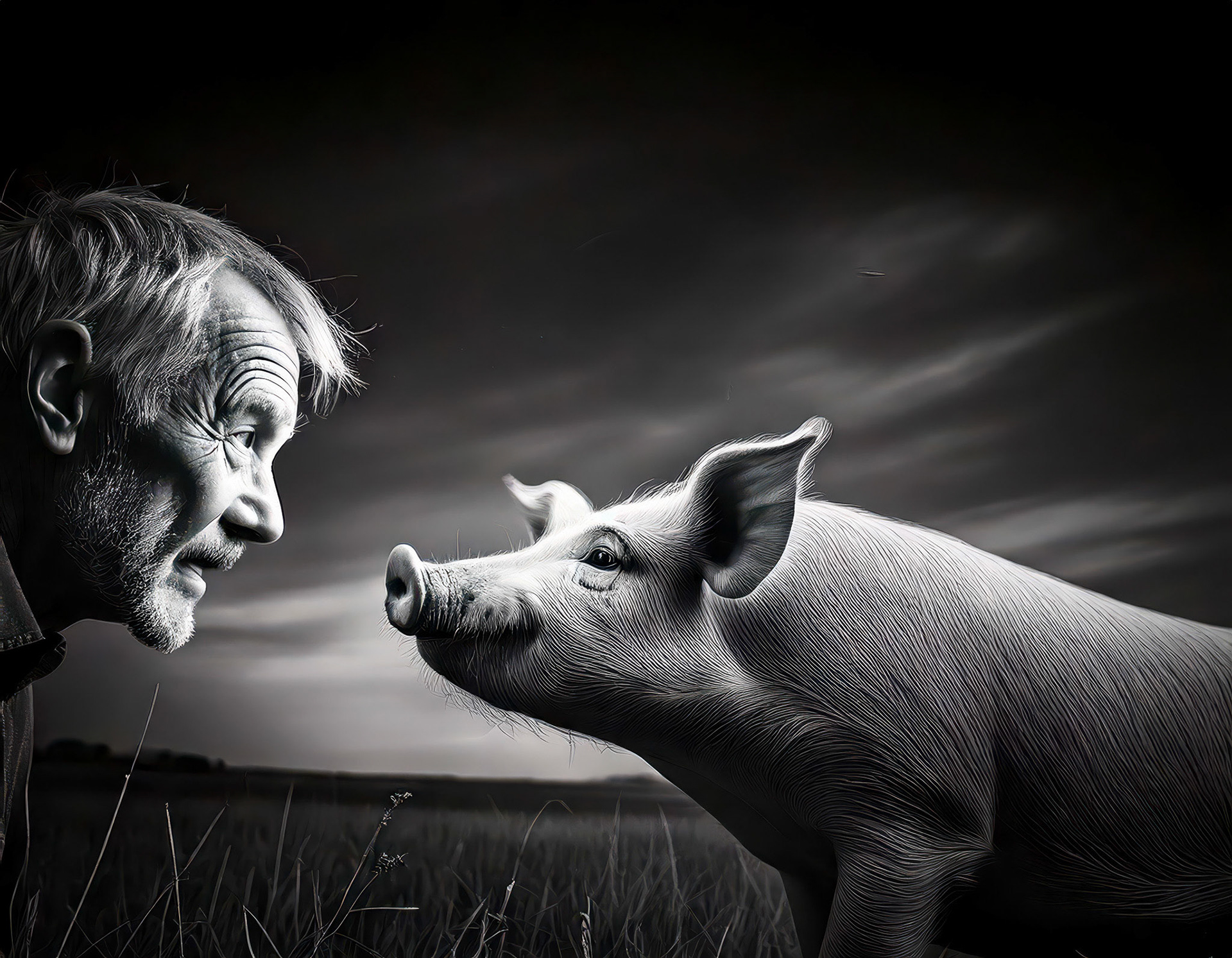 The Old Man and a Pig Called Bacon - Surrealism by © Bob Orsillo All Rights Reserved