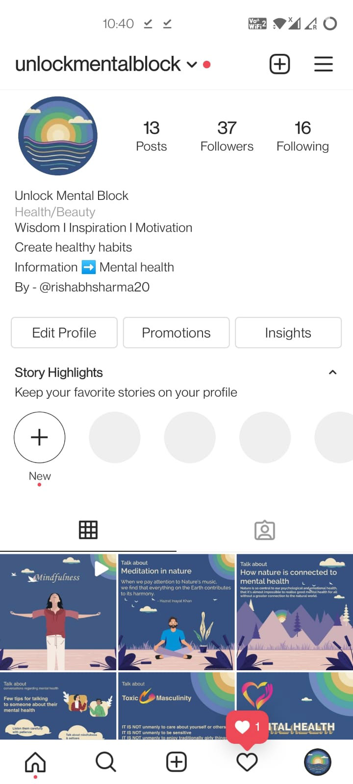 Instagram profile page