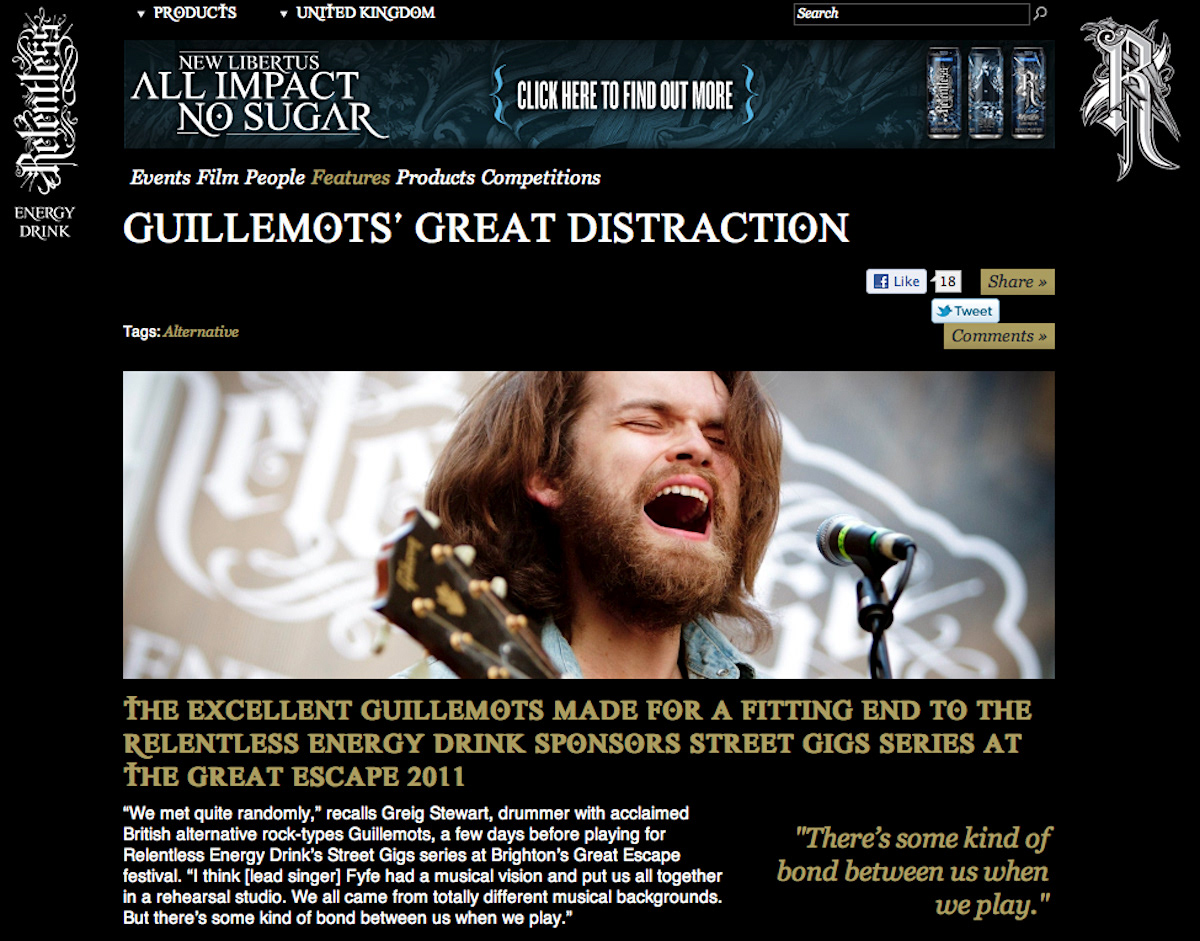 Guillemots - Relentless Energy Drink Website - 2011