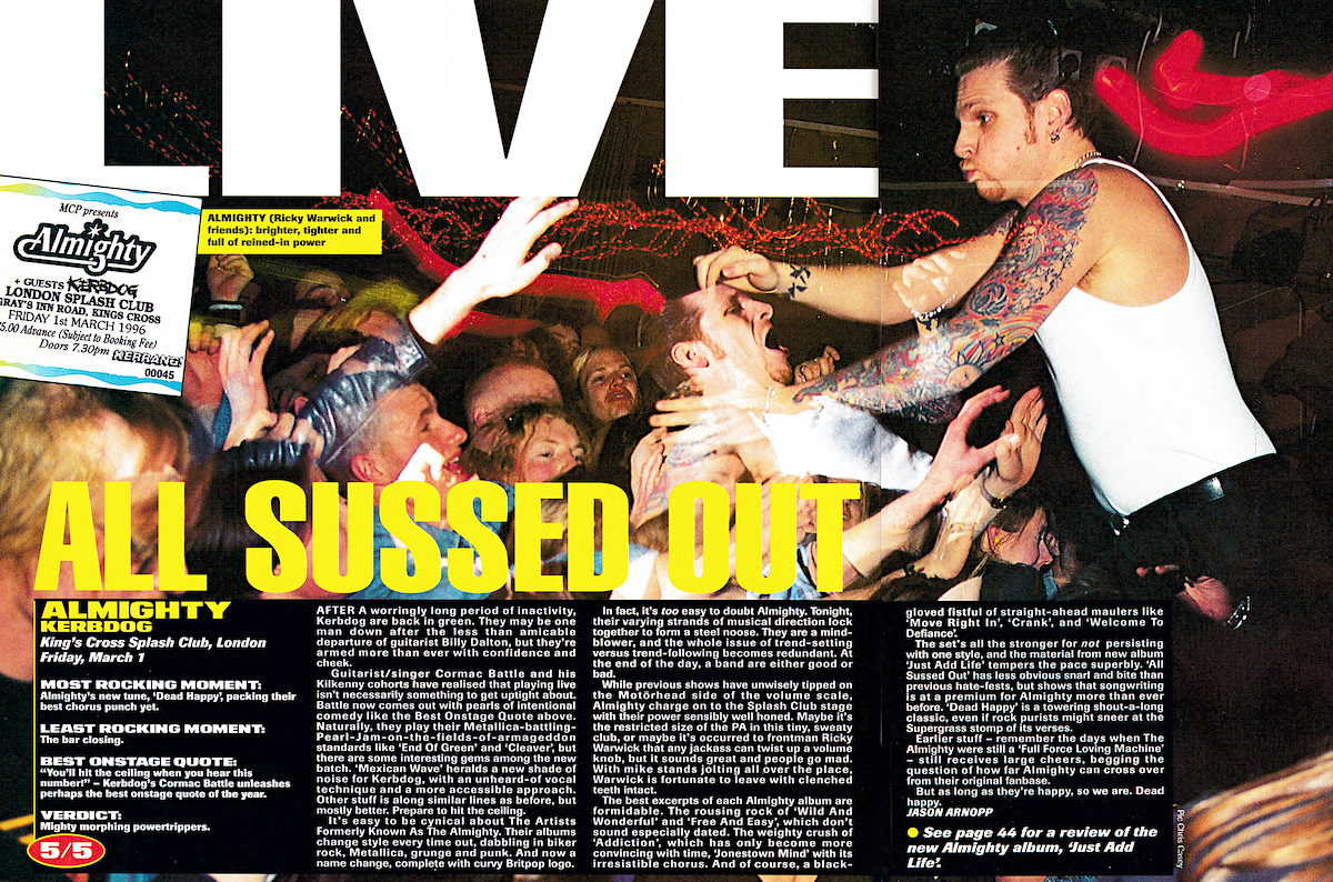The Almighty - Kerrang! Live Review - 1996