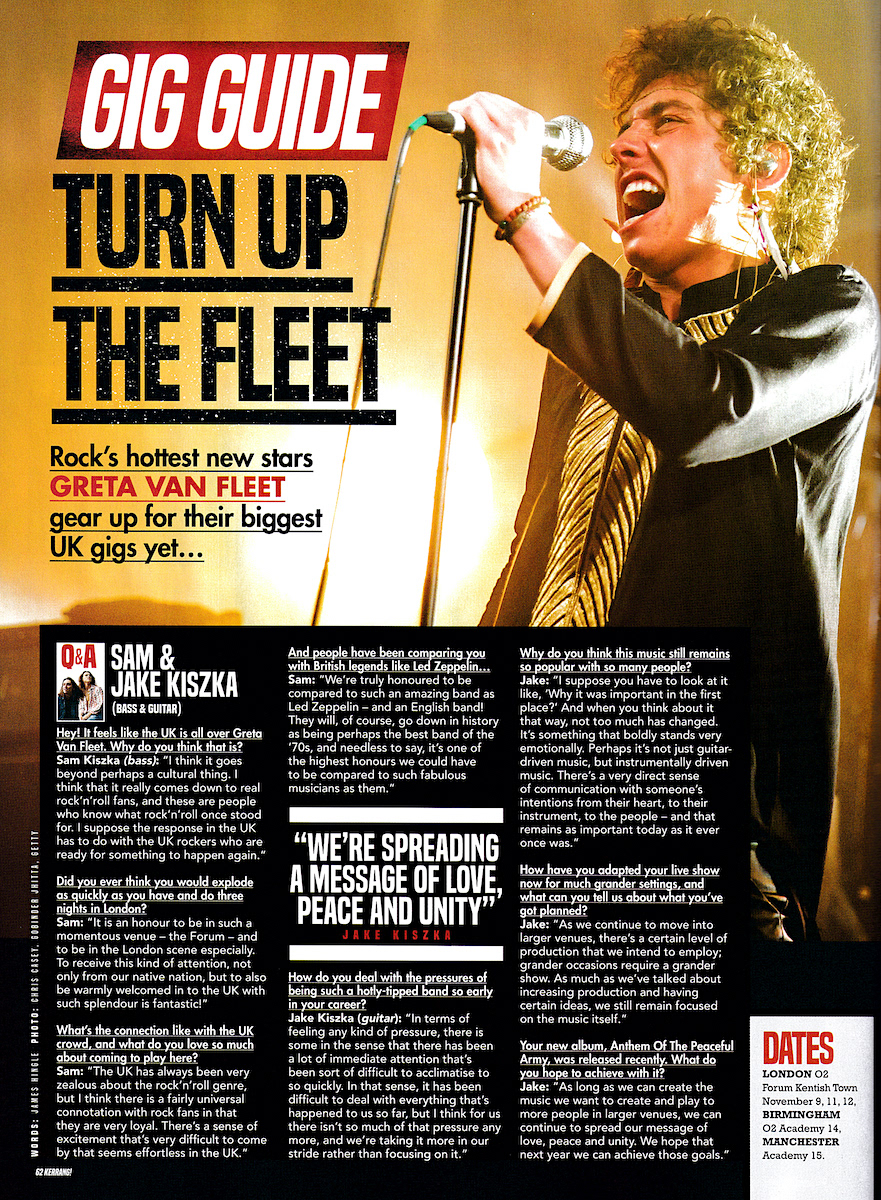 Greta Van Fleet - Kerrang! Gig Guide - 2018