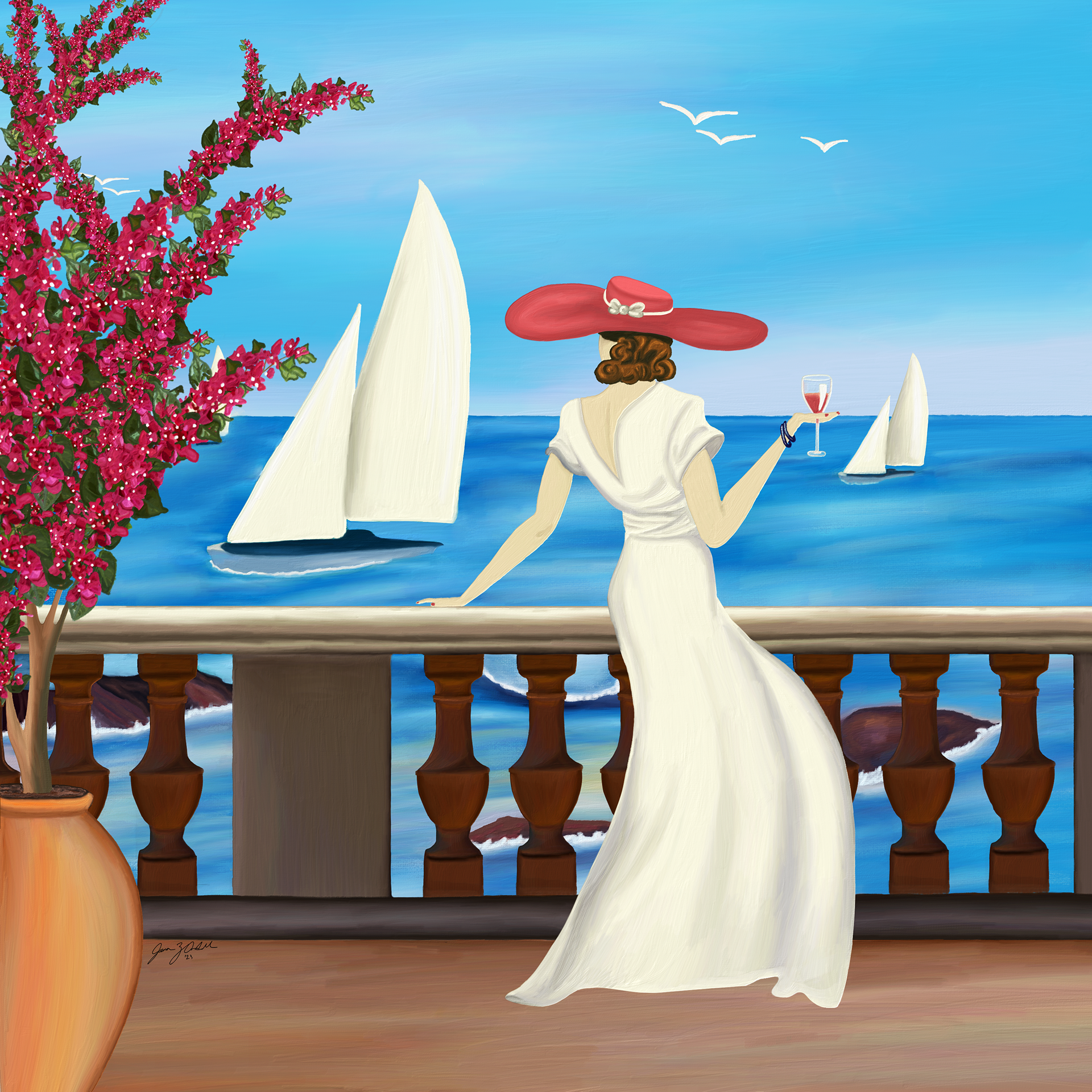 'La Dame de la Côte' illustrated in Adobe Fresco with oil brushes. ©JZCordell, 2024
