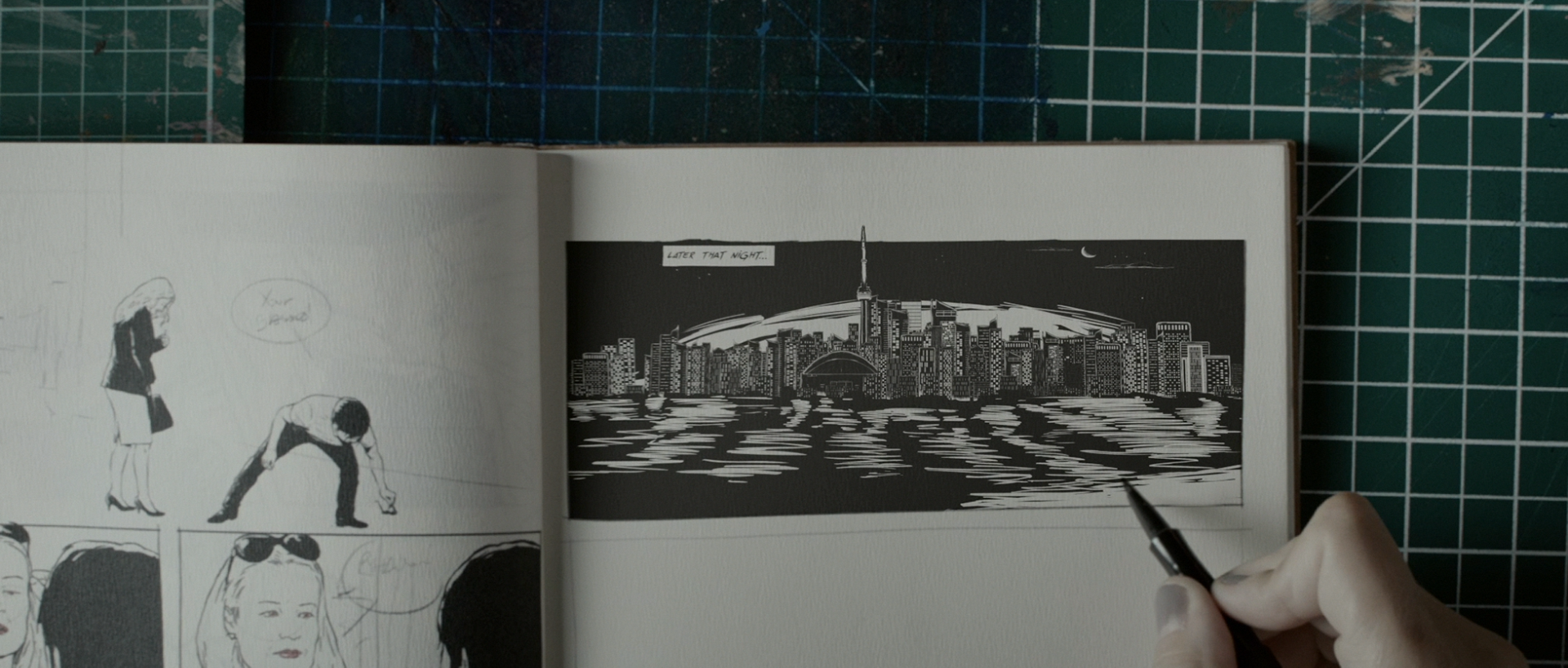 Another scene I worked on extensively involves the camera diving into the comic book, flying through two different dimensions and two different storylines.
