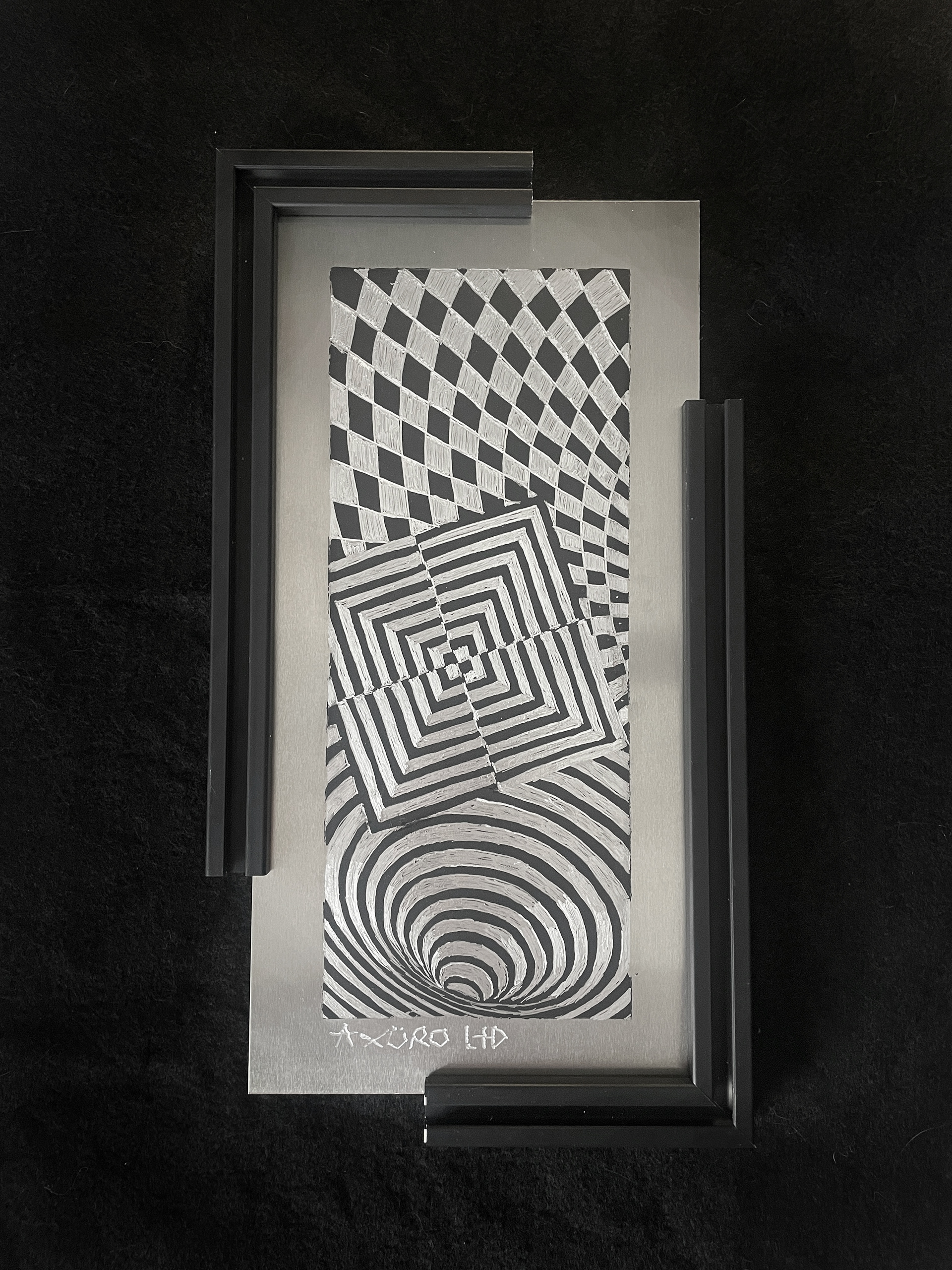 "Kubic" 6x12 engraving/ spraypaint (available)