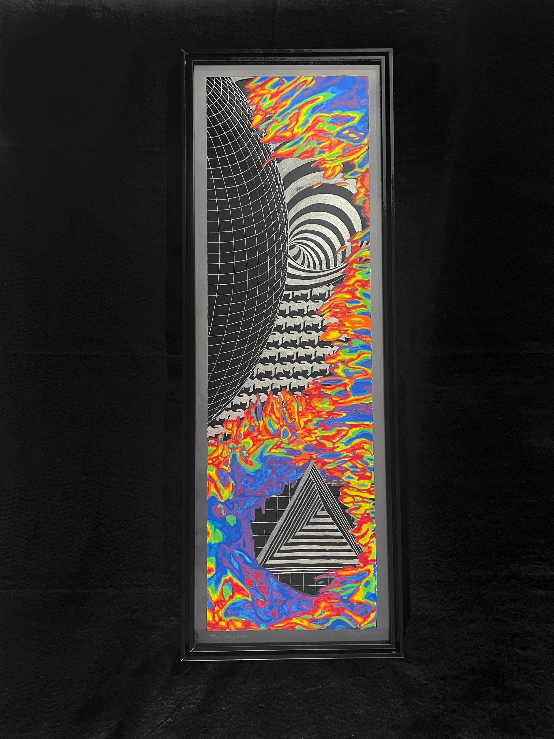 "Wildfire" 12x36 - engraving/ enamel/ acrylic (available)