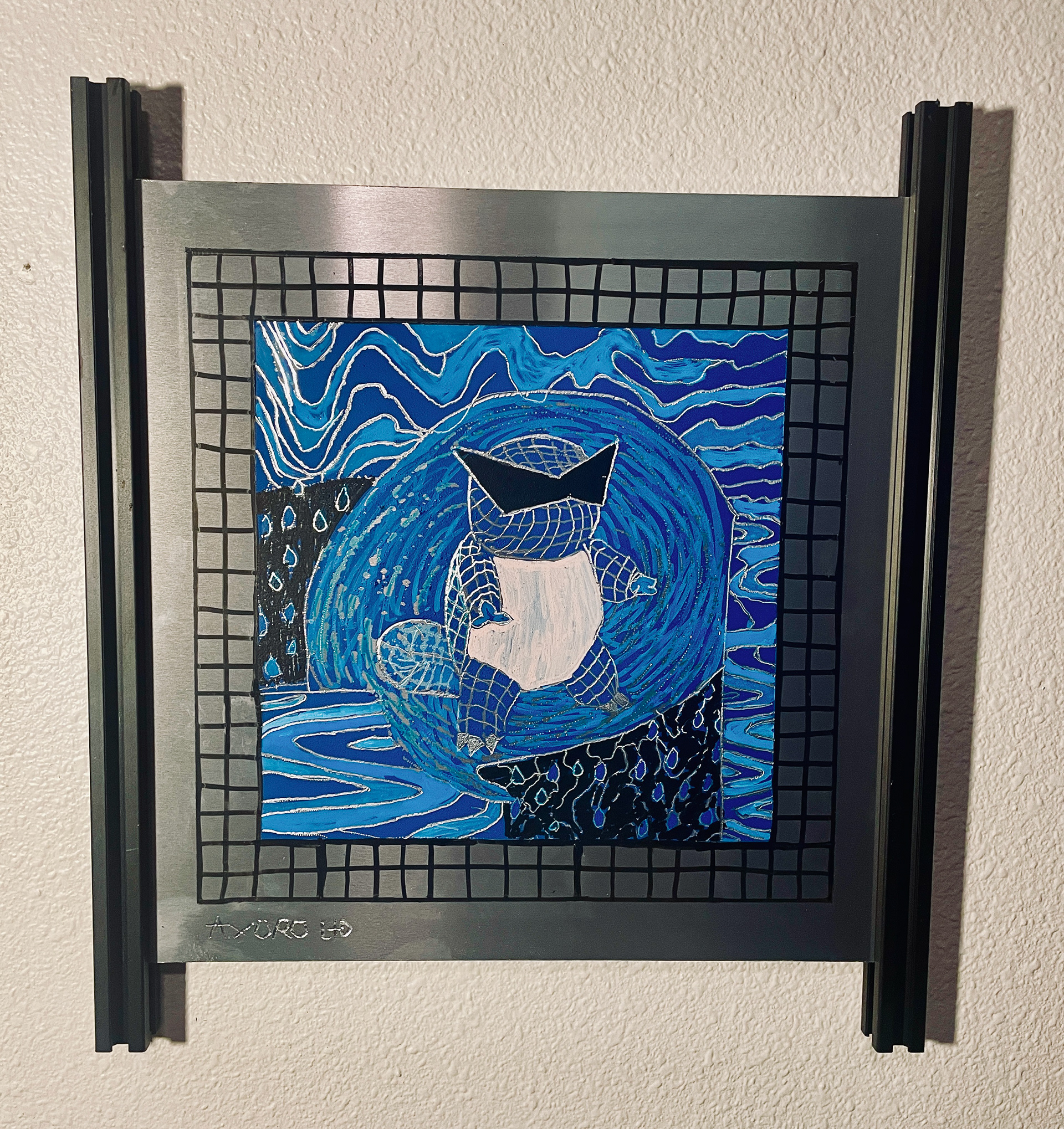 "Squirtle" 12x12 - engraving/ paint (Available)