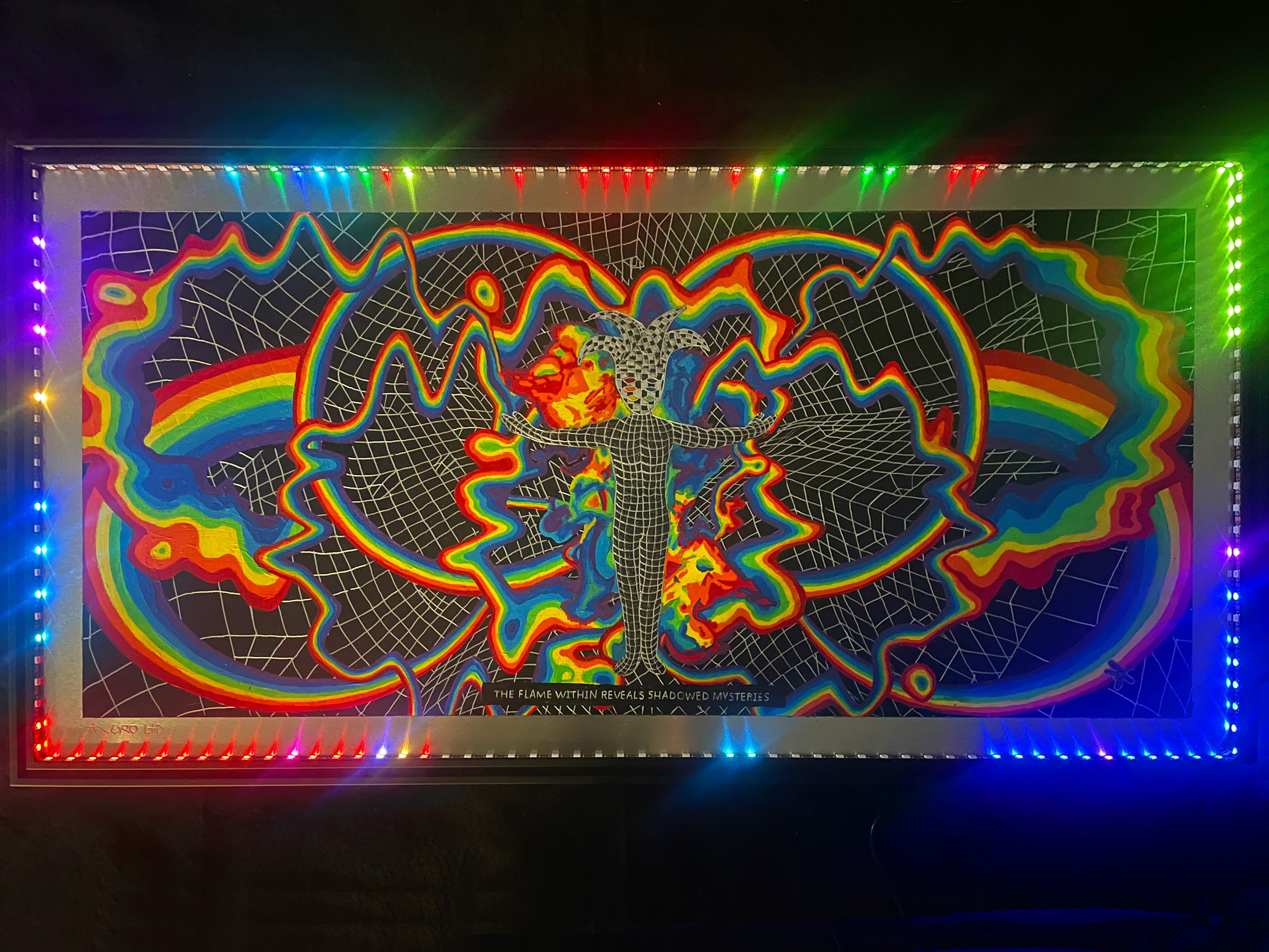 "Nothing Lasts, But Nothing Is Lost" 16x32 - engraving/ spraypaint/ LEDs (Available)