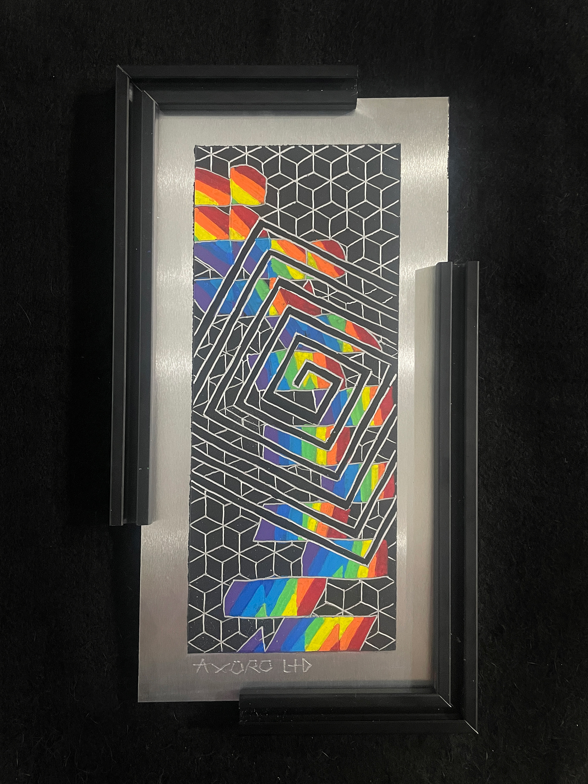 "Quadritic" 6x12 engraving/ spraypaint (available)