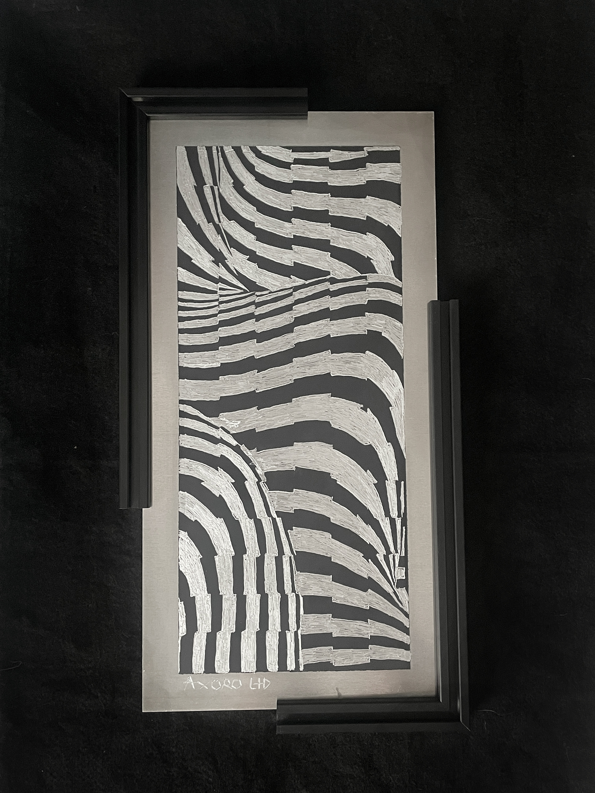 "Desynchronized" 8x16 engraving/ spraypaint (available)