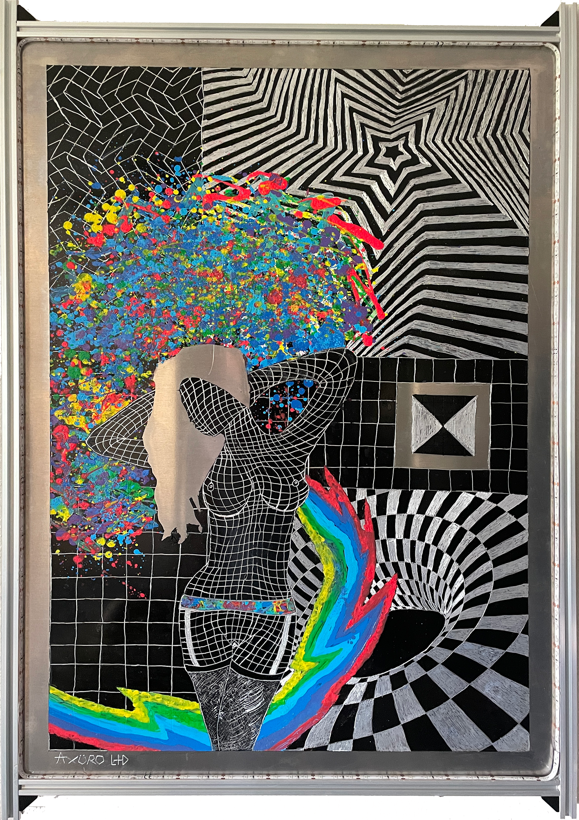 "Amatorian" 24x48 - engraving/ spraypaint w/ UV light (available)