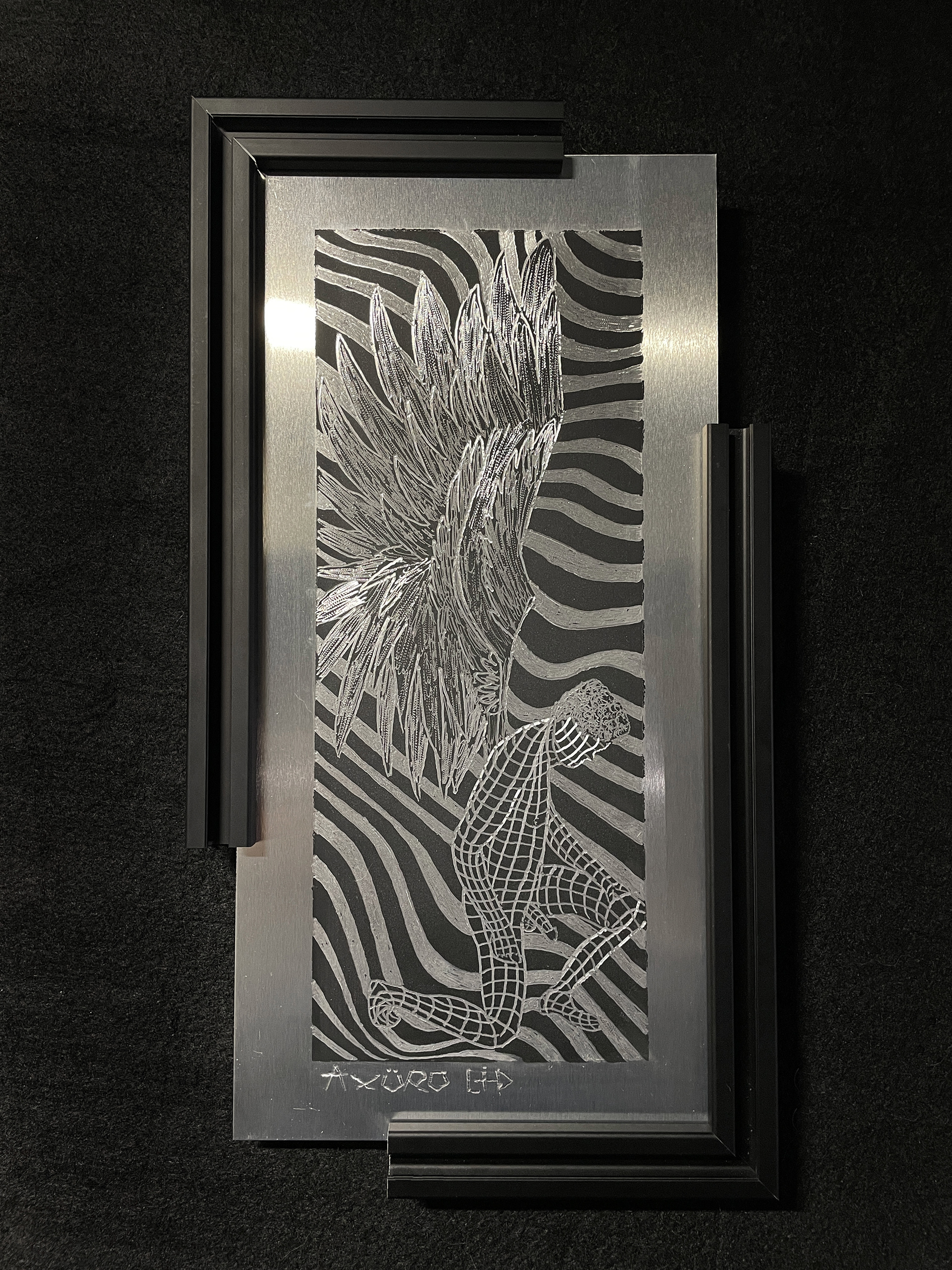 "Waldoangelo" 6x12 engraving/ spraypaint (available)