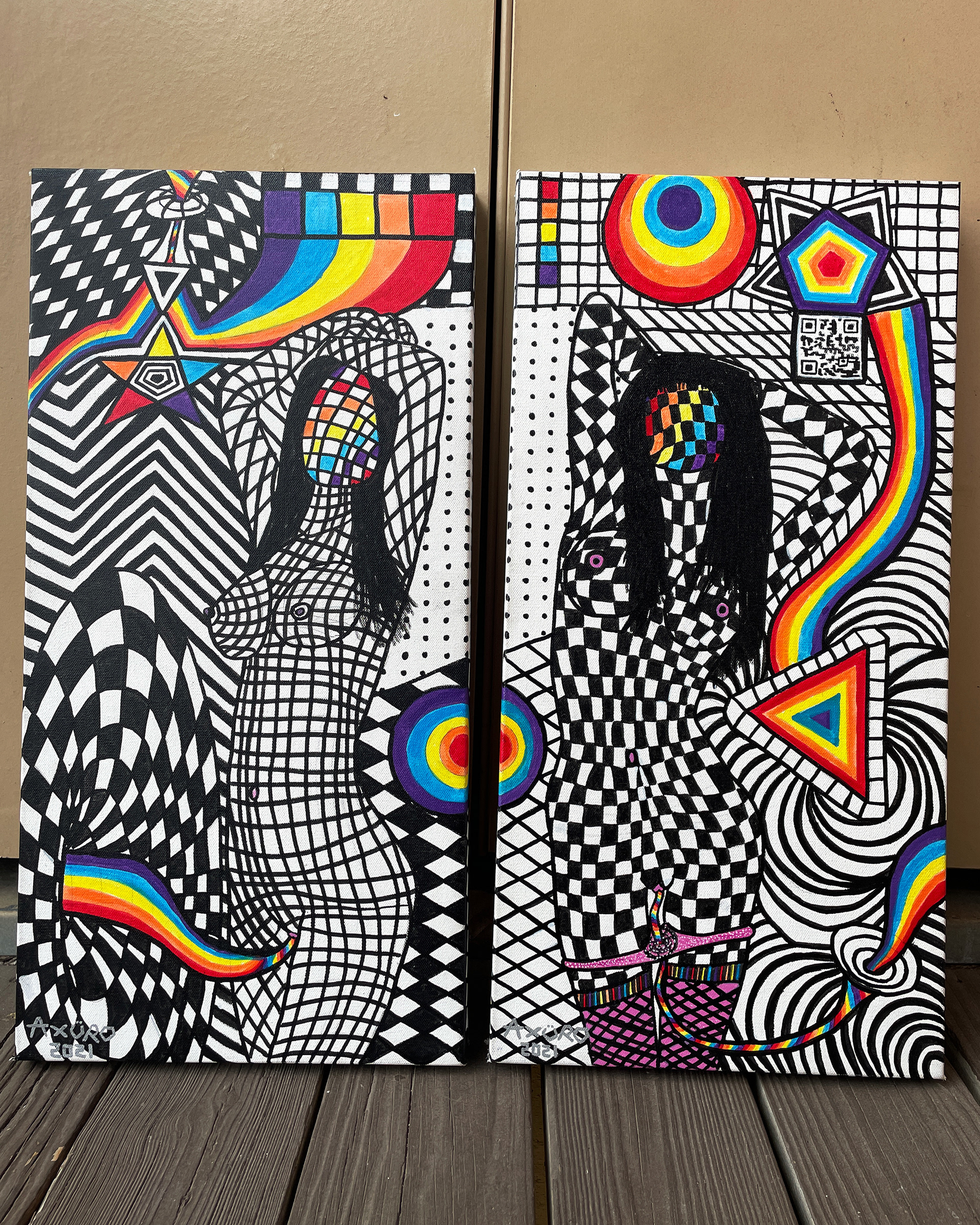 "Axuro 22 & 23" 12x24 - acrylics on canvas (SOLD)