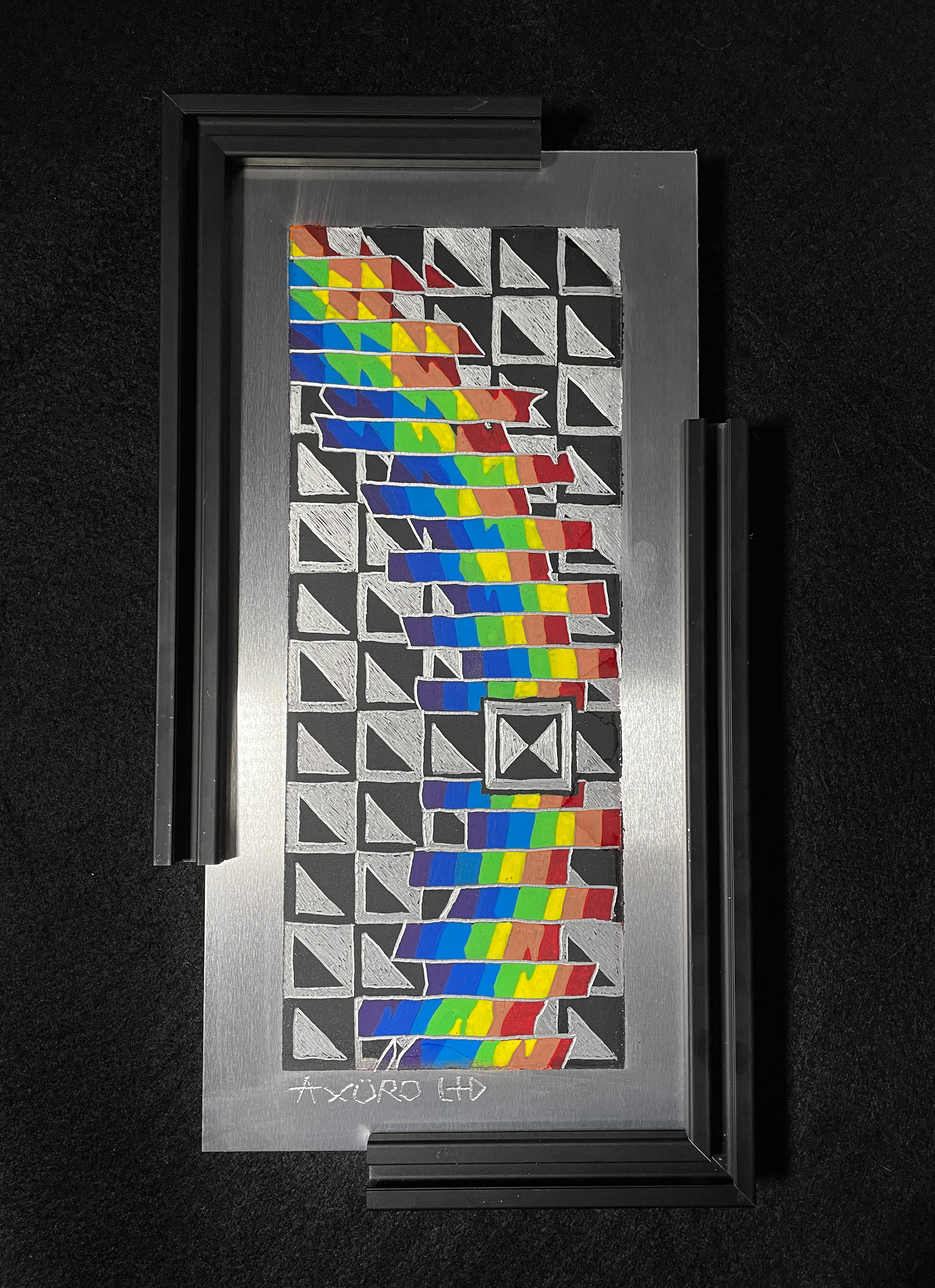 "Diffraction" 6x12 engraving/ spraypaint (available)