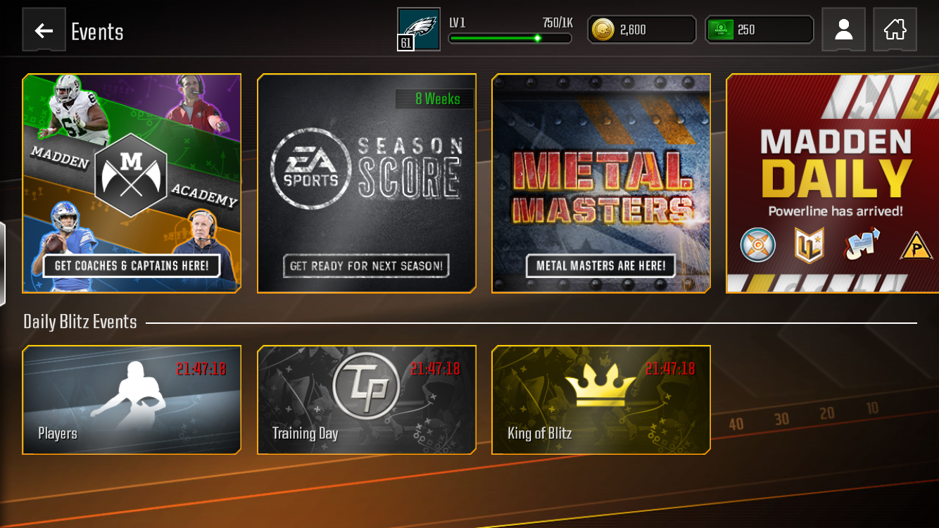 Feature Tile for all the game events happening that day.