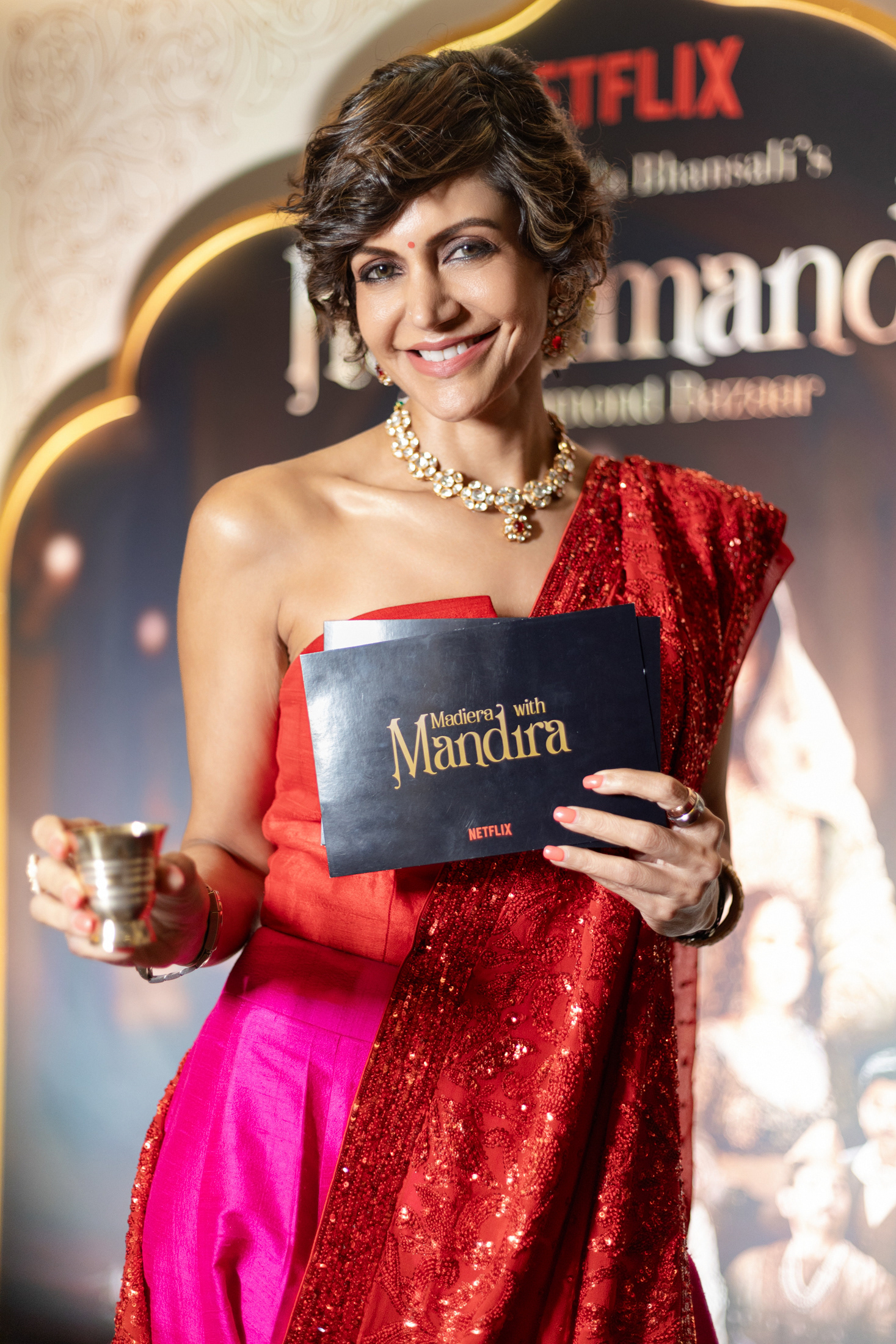 Makeup and Hair for Gorgeous Mandira Bedi at Heeramandi Premiere.