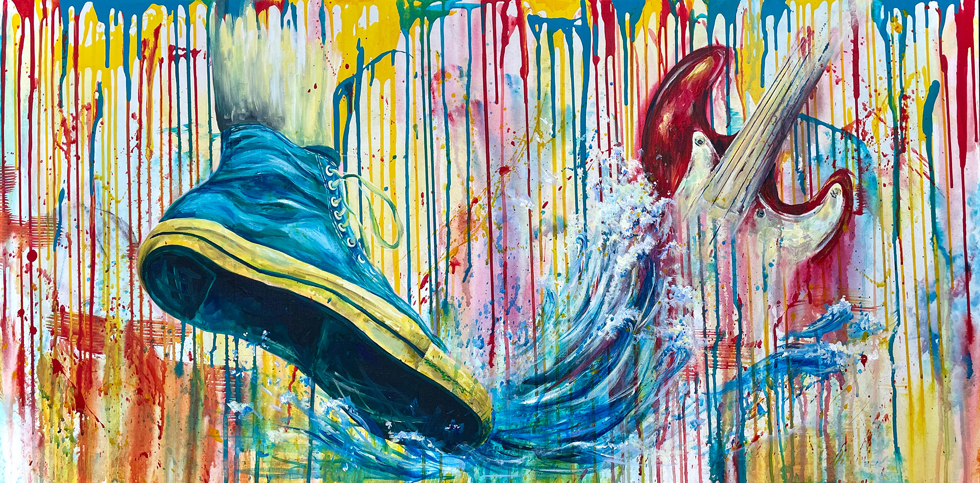 Conceptual abstract exploration with a focus on color. Acrylic paint, 2023.