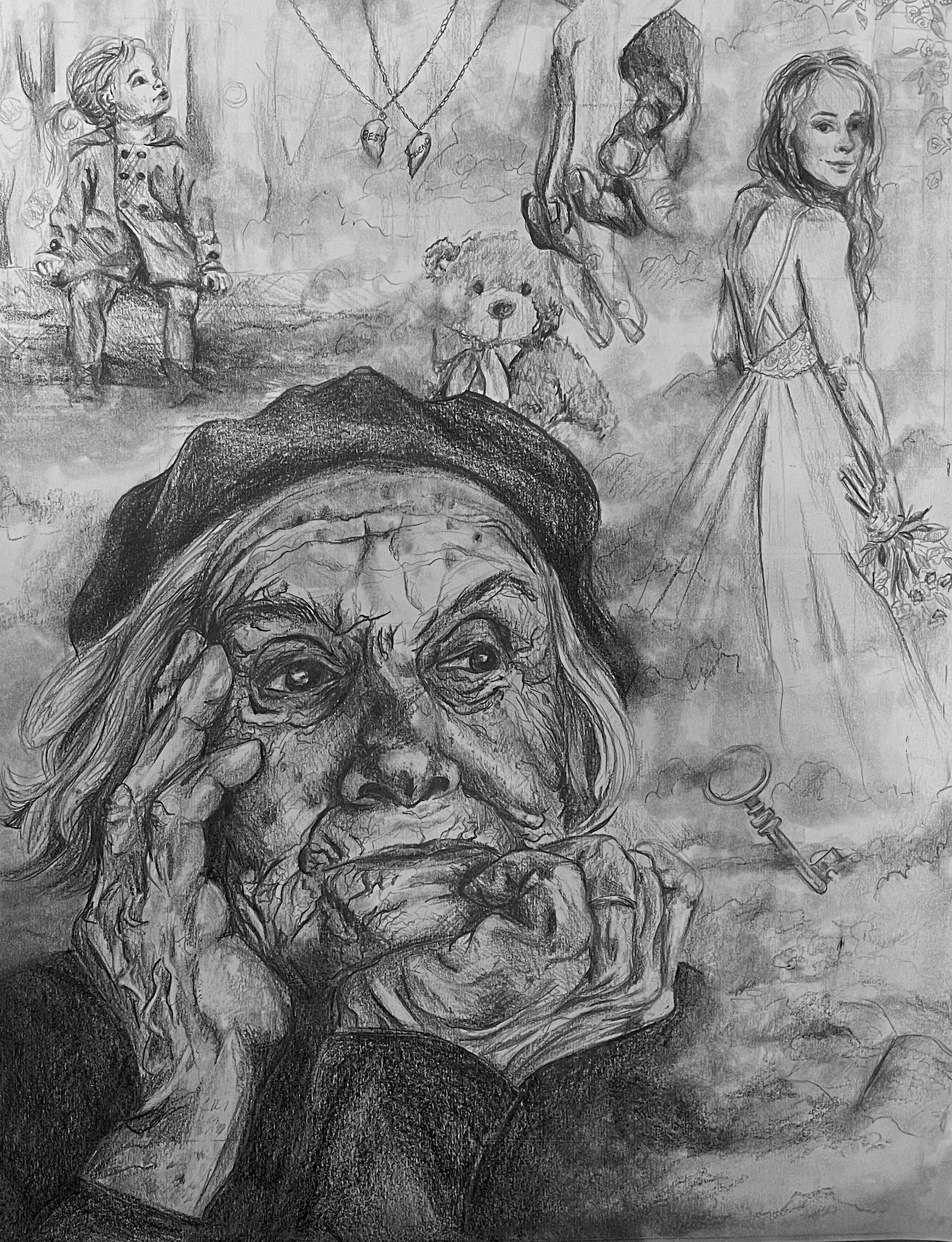 MEMORIES. Conceptual realism exploration in graphite pencil. 9in x 12in. 2023