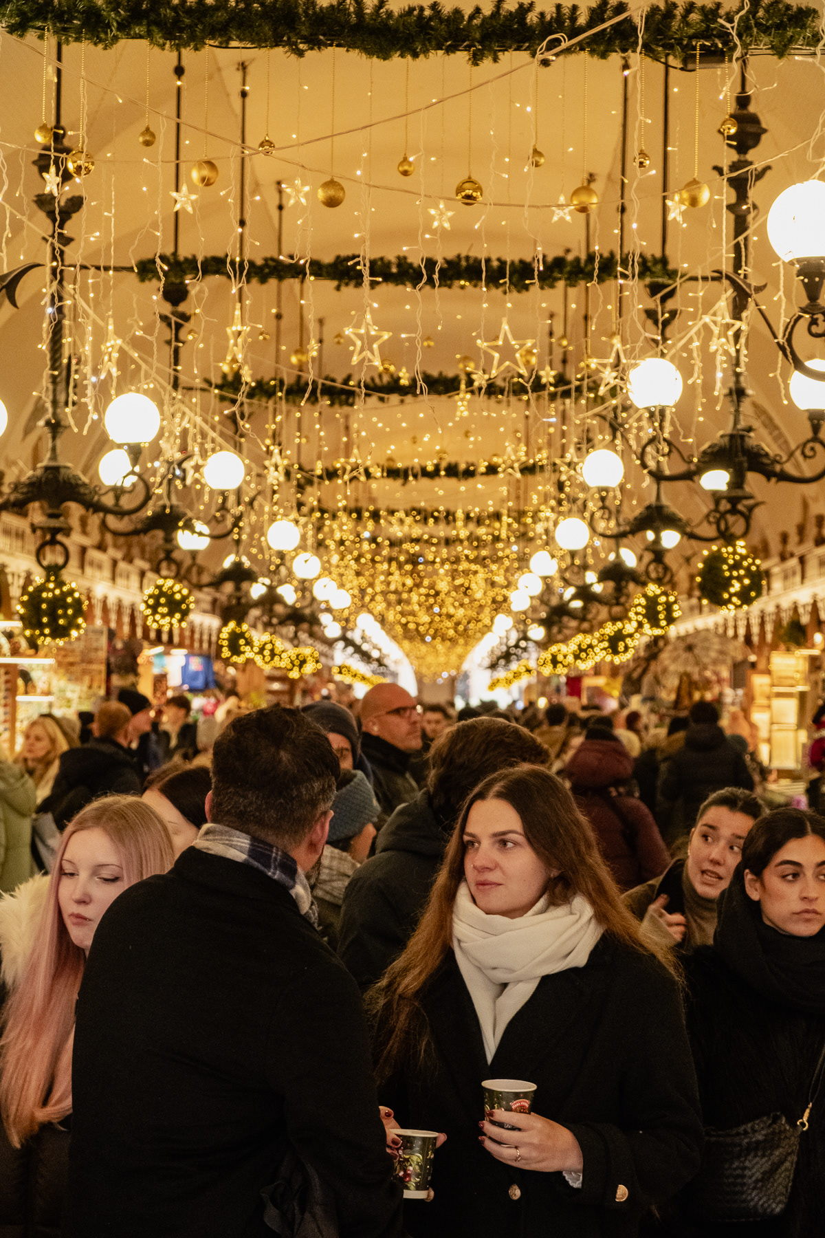 Inside the Sukiennica (Cloth Hall) bazar, December 2025.