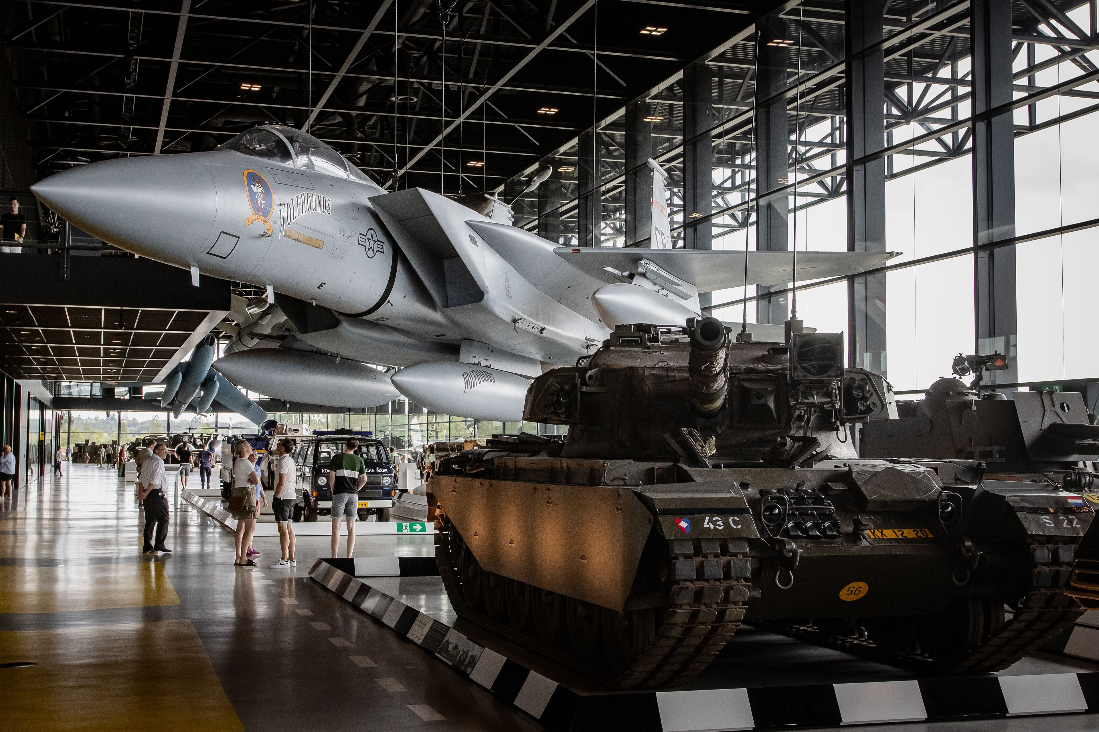 United States Air Force McDonnell Douglas F-15A Eagle air supiority fighter at the National Military Museum, Soesterberg, the Netherlands. In front of it a Royal Netherlands Army Centurion Mk.5/2 tank.