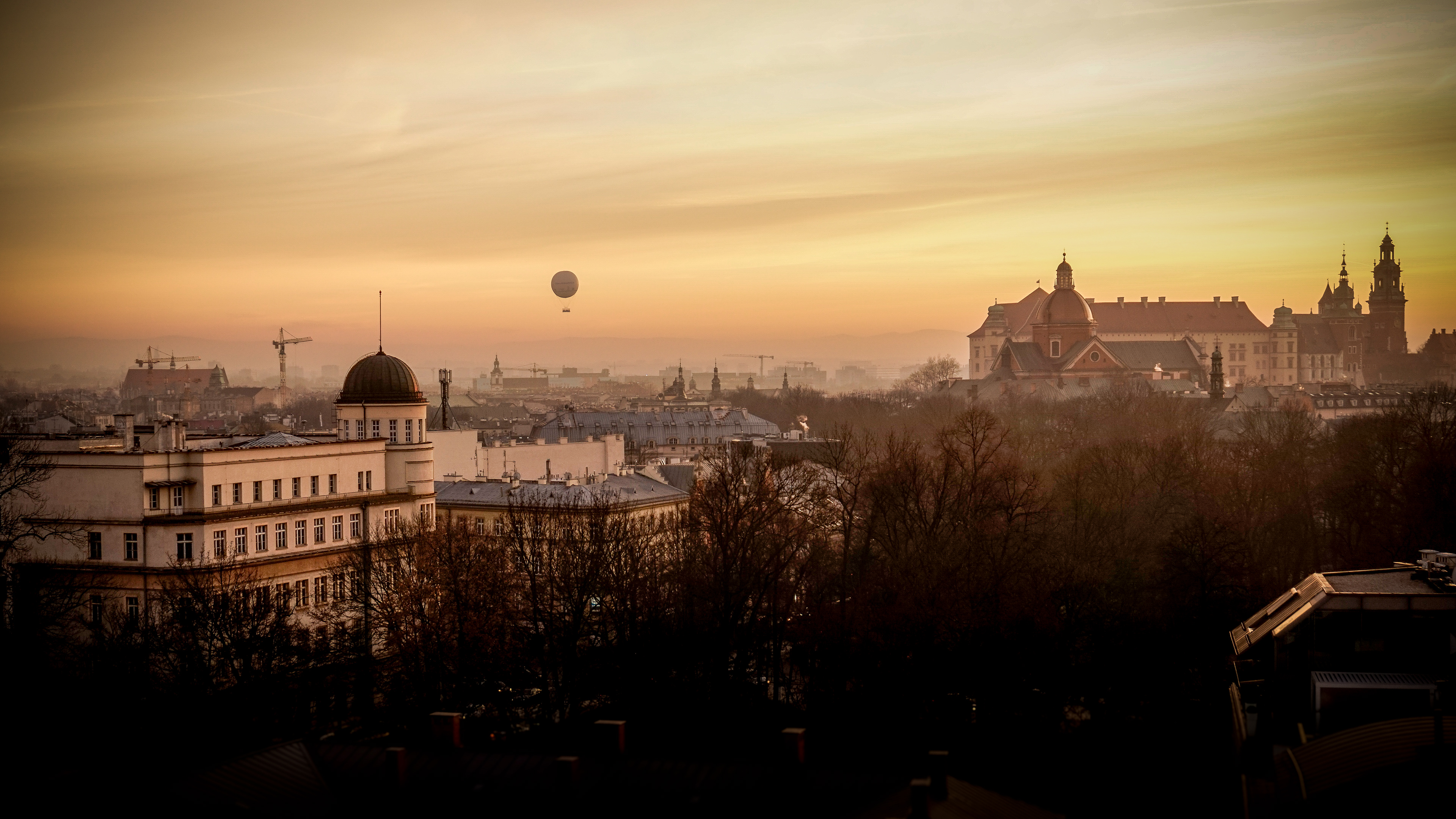 The skyline of Kraków on a scrisp January afternoon
