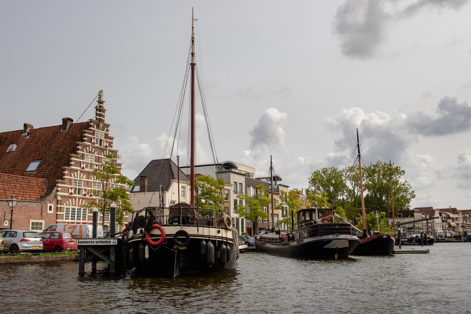 Historic boats in a Leiden canal