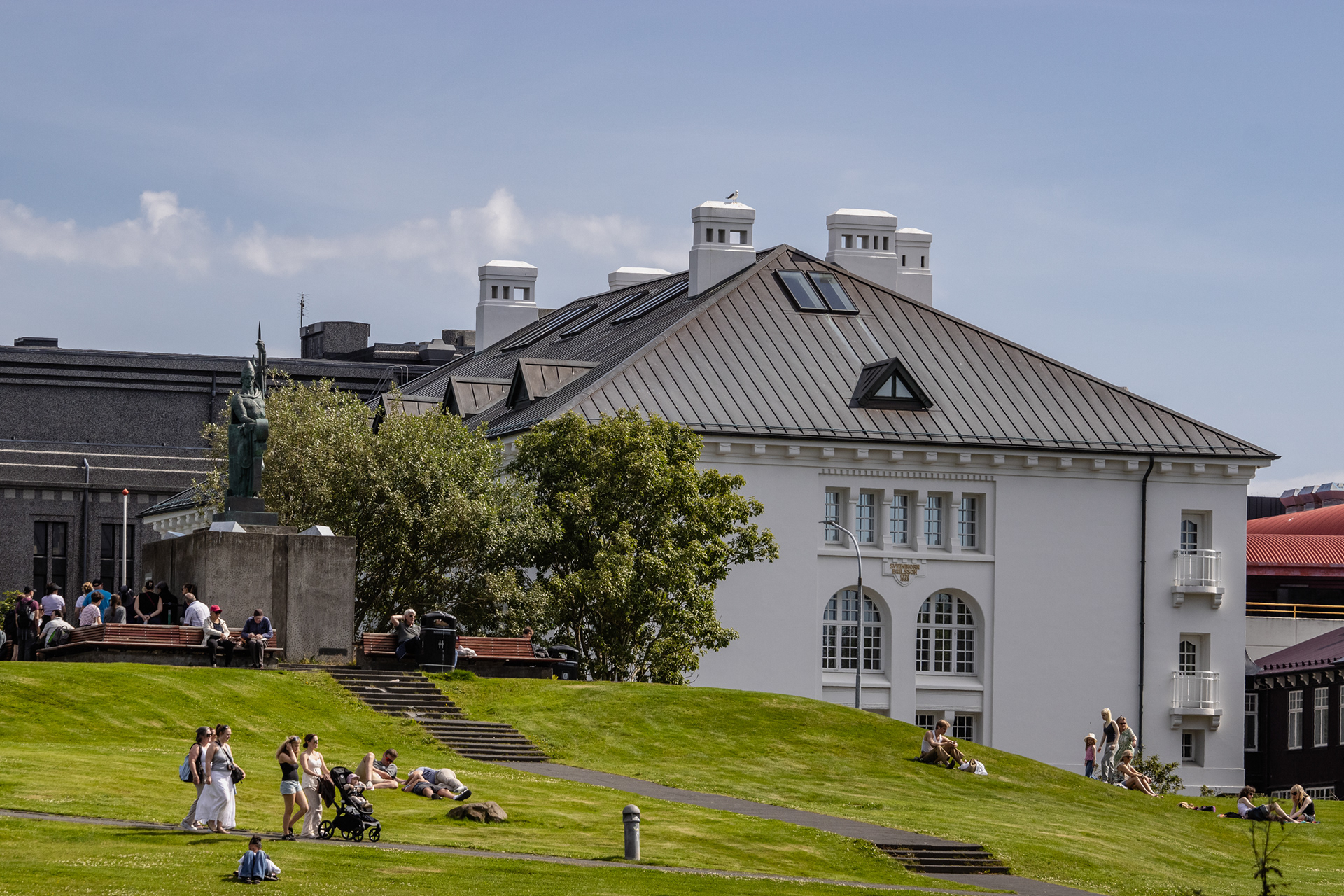 Reykjavik, Iceland. Arnarholl park and the House of Collections.
