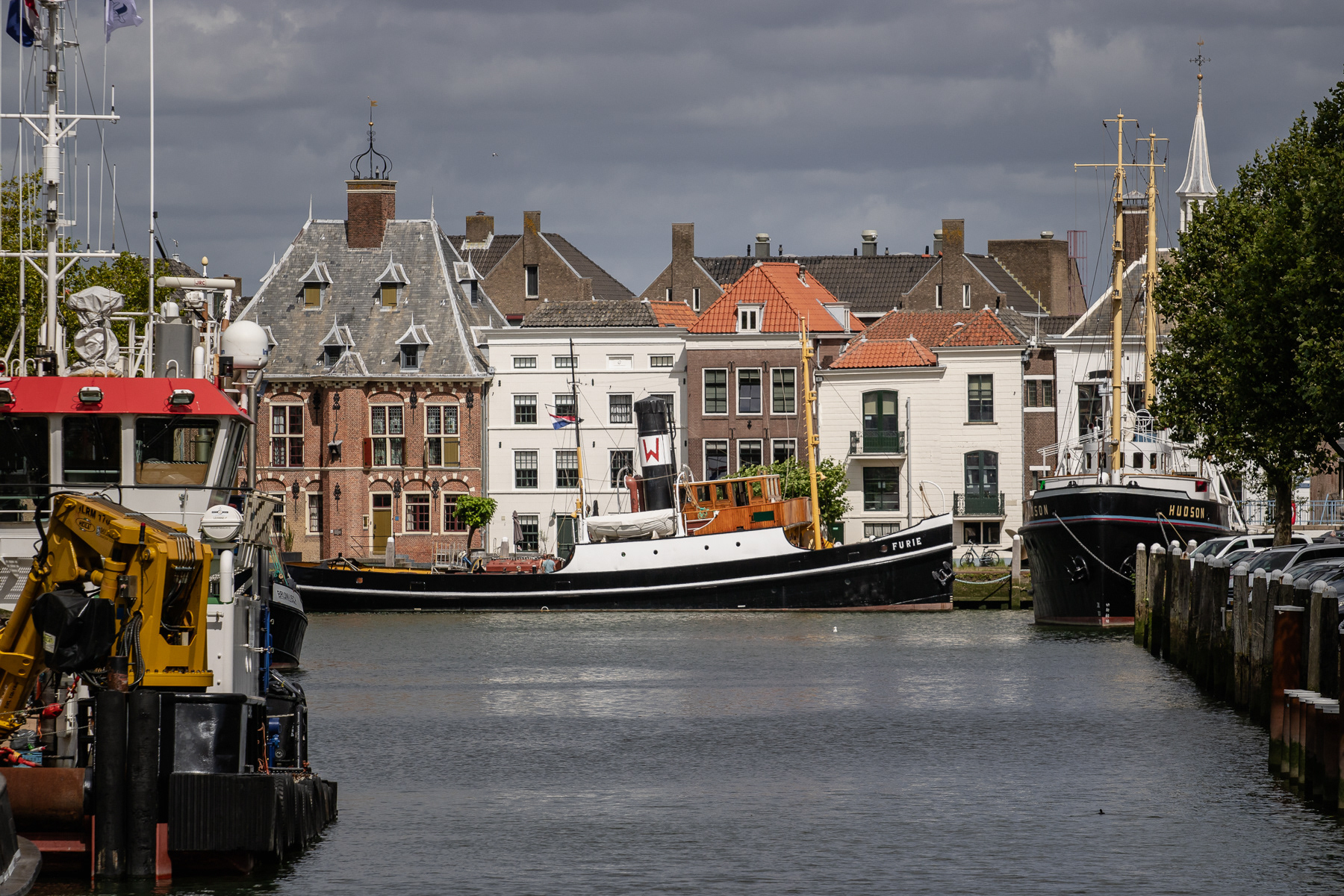 The inner harbour of Maassluis, with the historic ships Furie and Hudson.