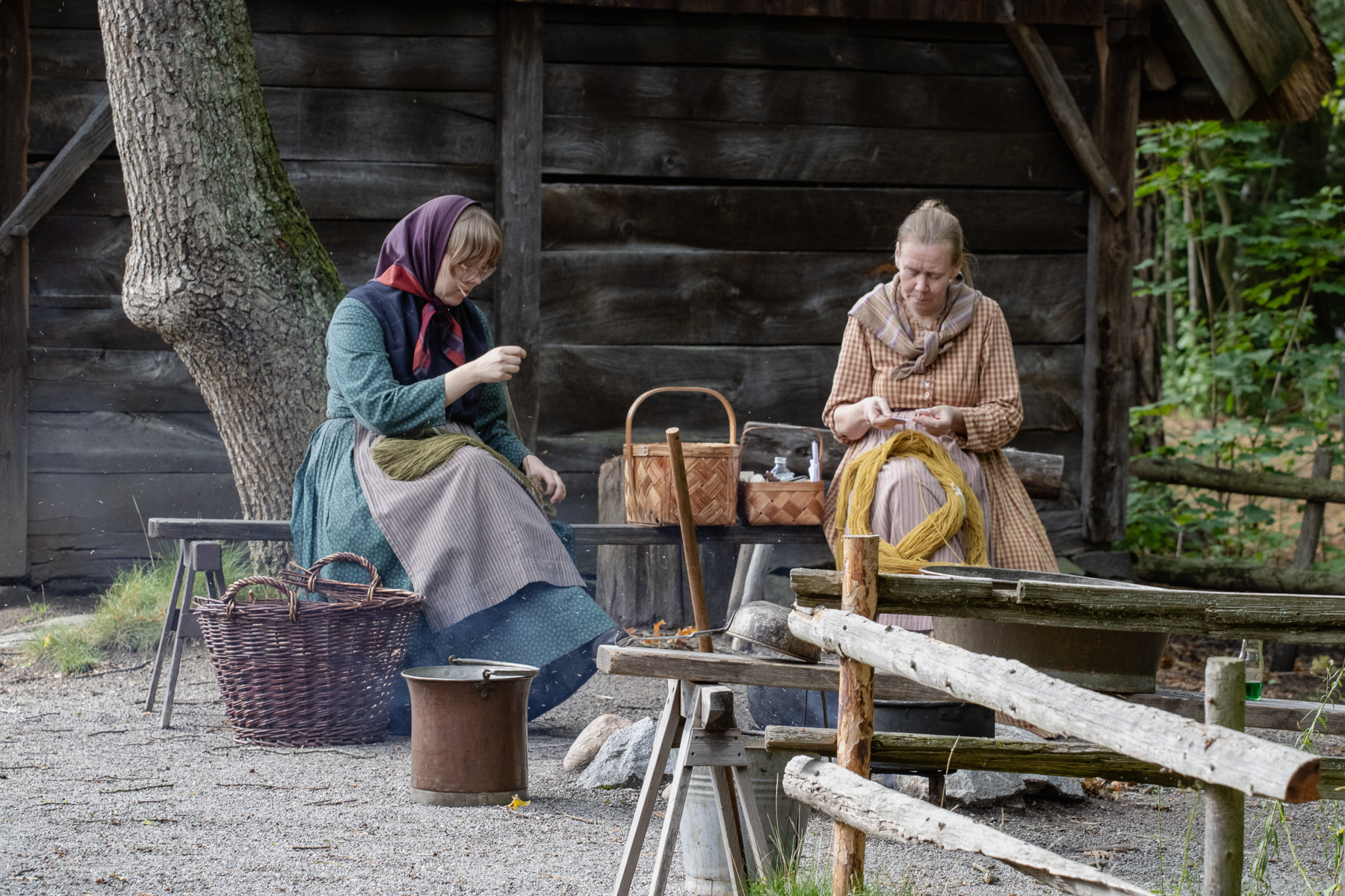 Hand work at a fireplace.