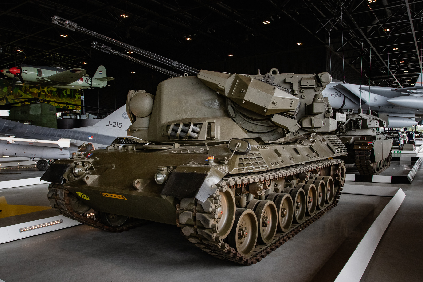 Royal Netherlands Army PRTL. The prototype Dutch version of the mobile German Gepard anti-aircraft gun. At the National Military Museum, Soesterberg, the Netherlands