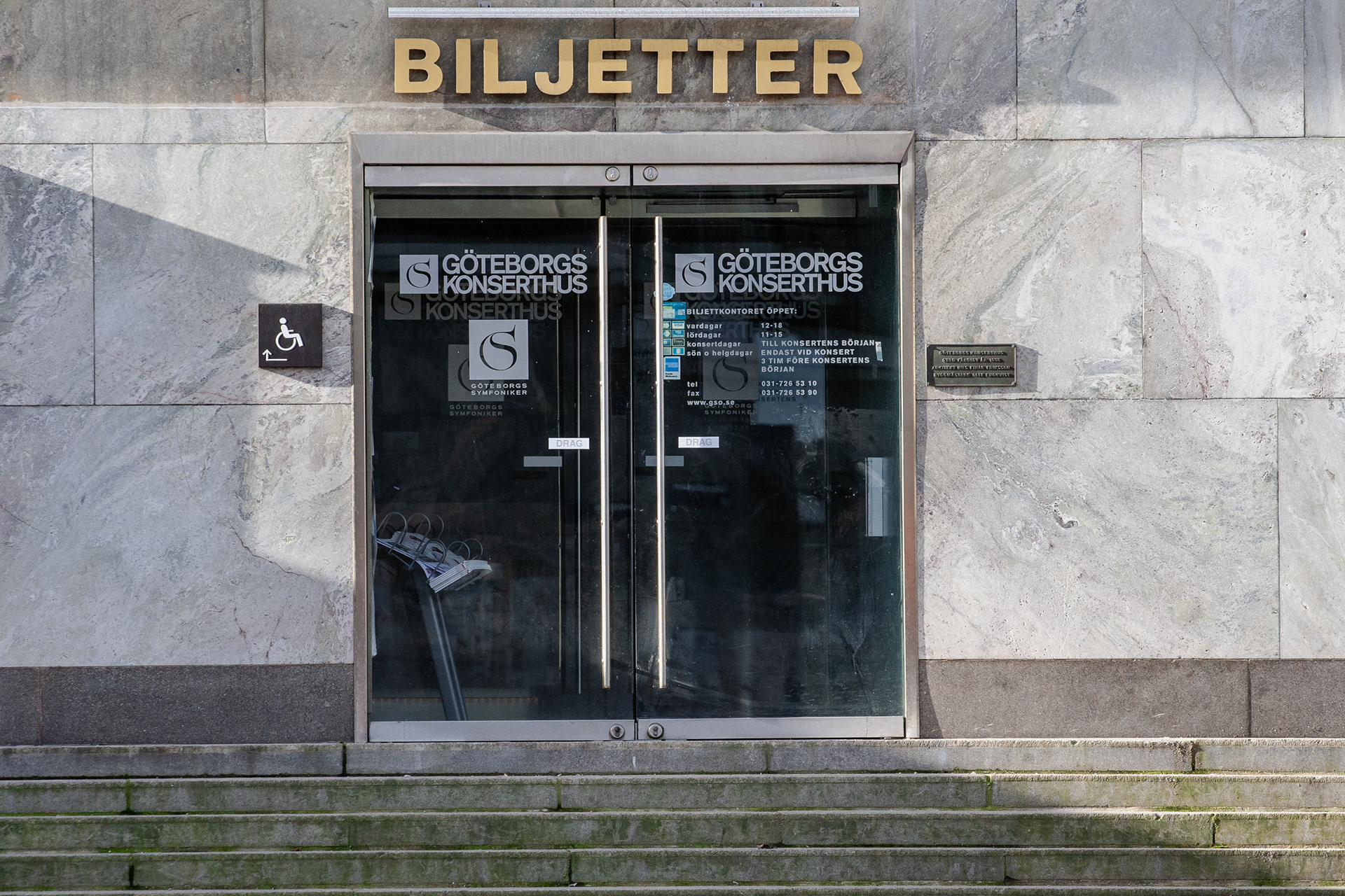 Close-up of the ticket office of the Concert Hall, October 2012.