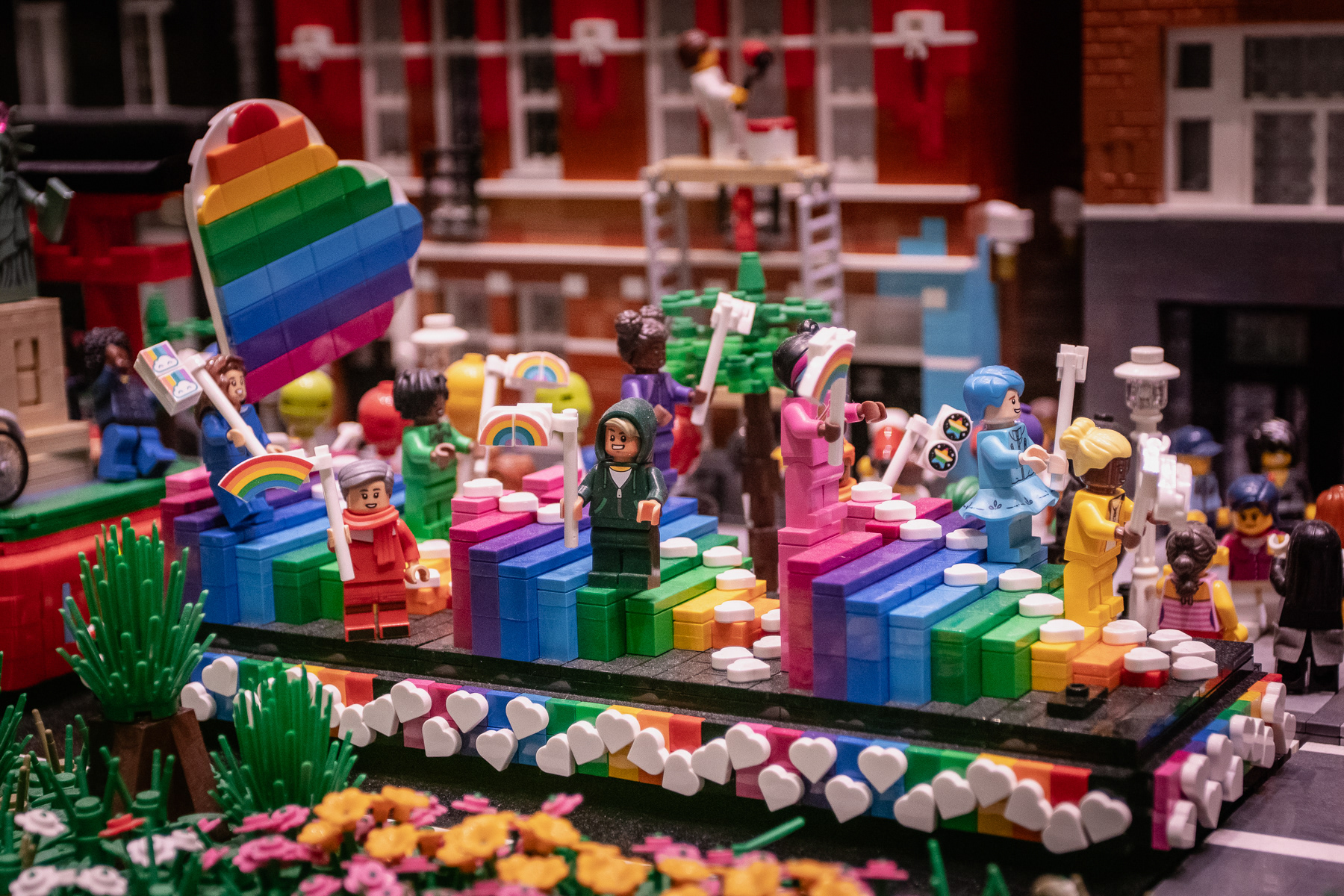 Pride parade in the Lego House.