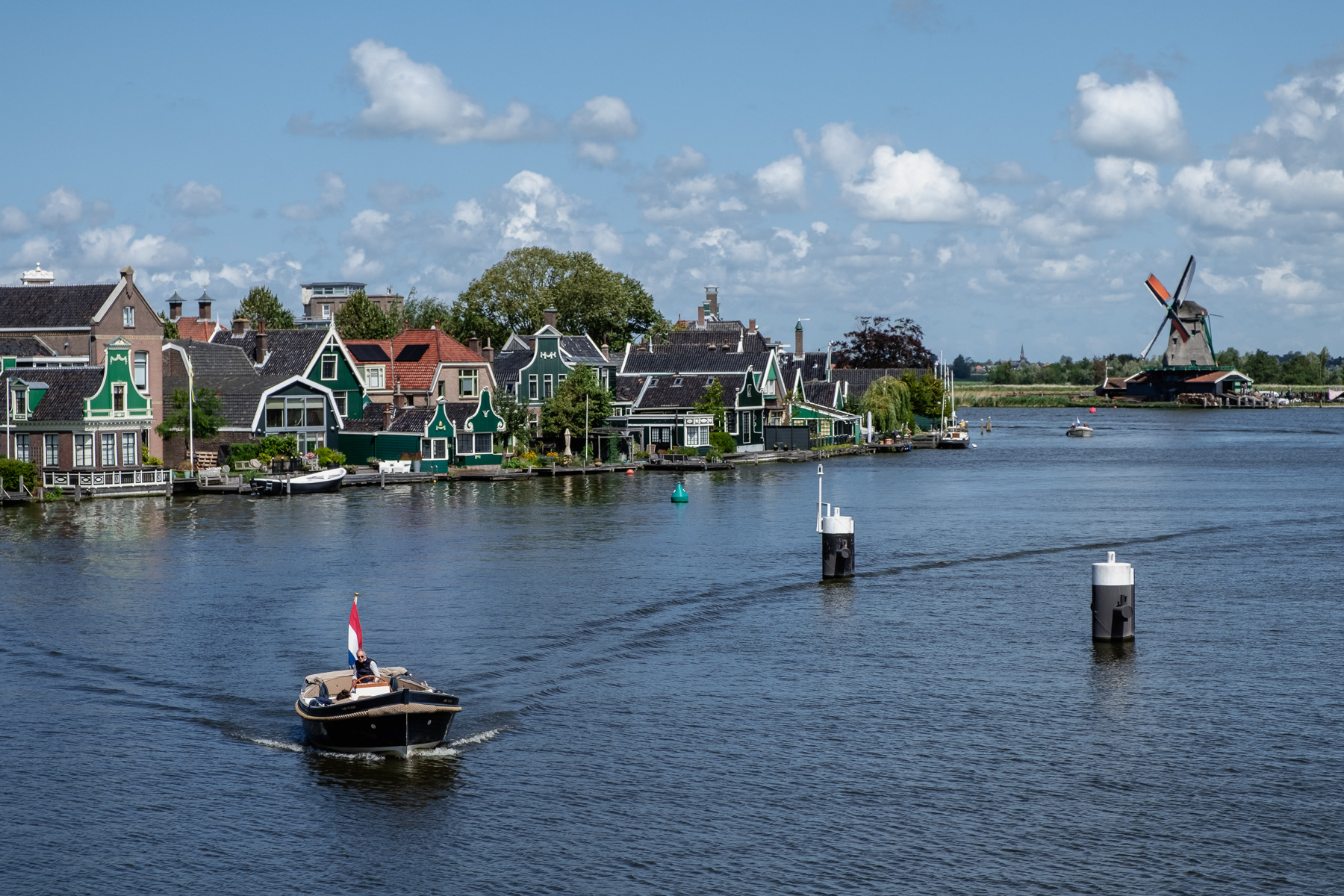 Zaandijk (left) and Zaanse Schans (right) are split by the Zaan river, August 2023.