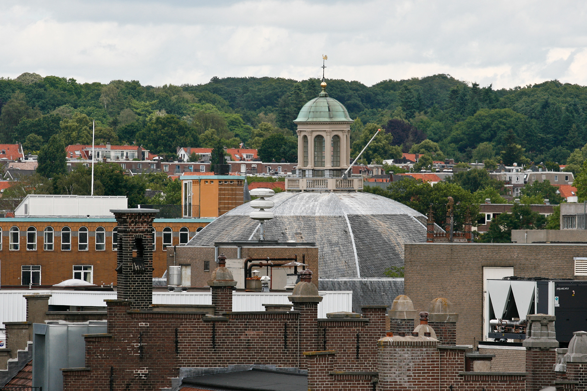 Rooftop view of the innercity of Arnhem, with the Koepelkerk (Dome Church) dominating the view