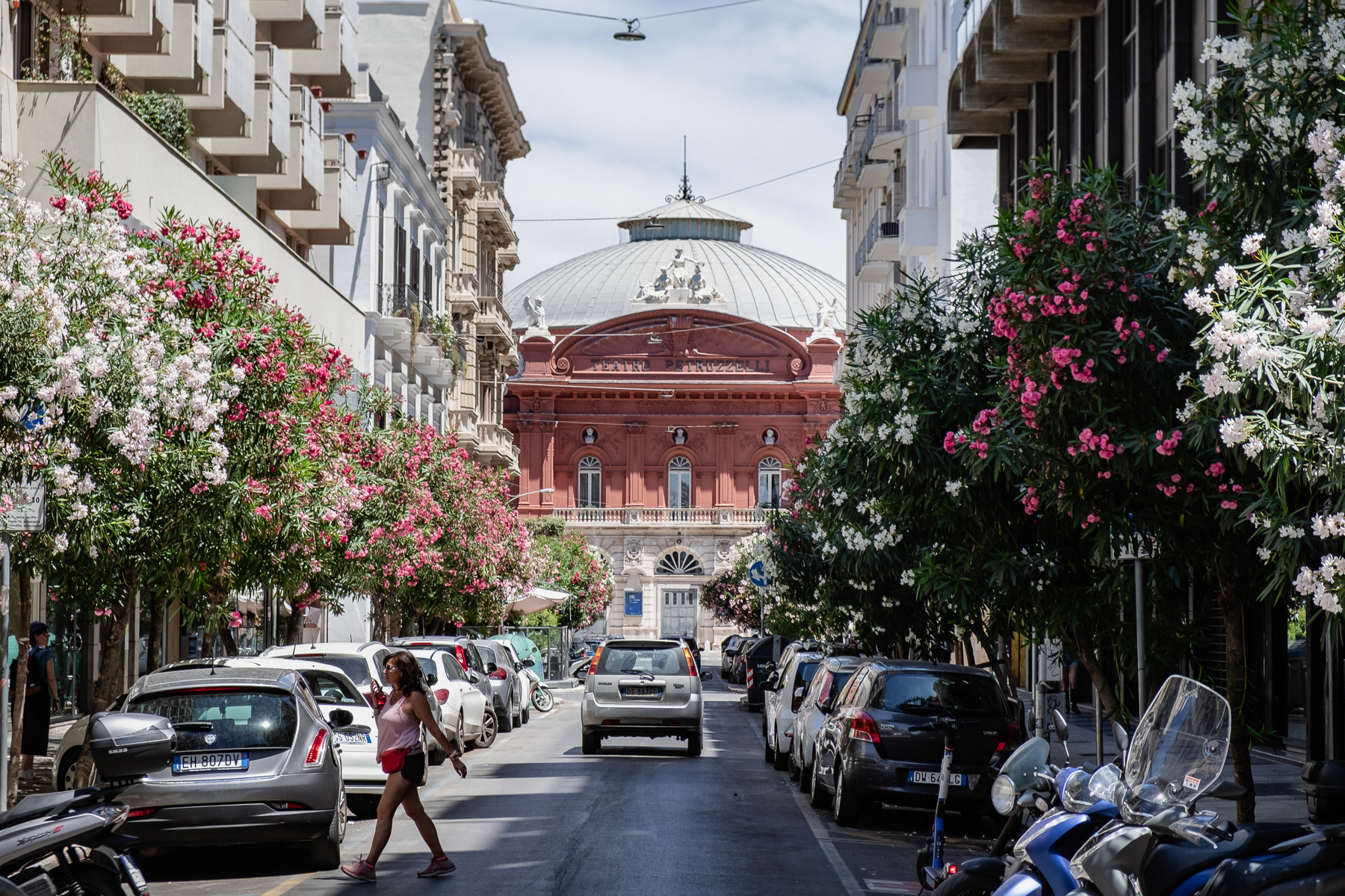 Side street outside the old town with Teatro Petruzzelli at the end.