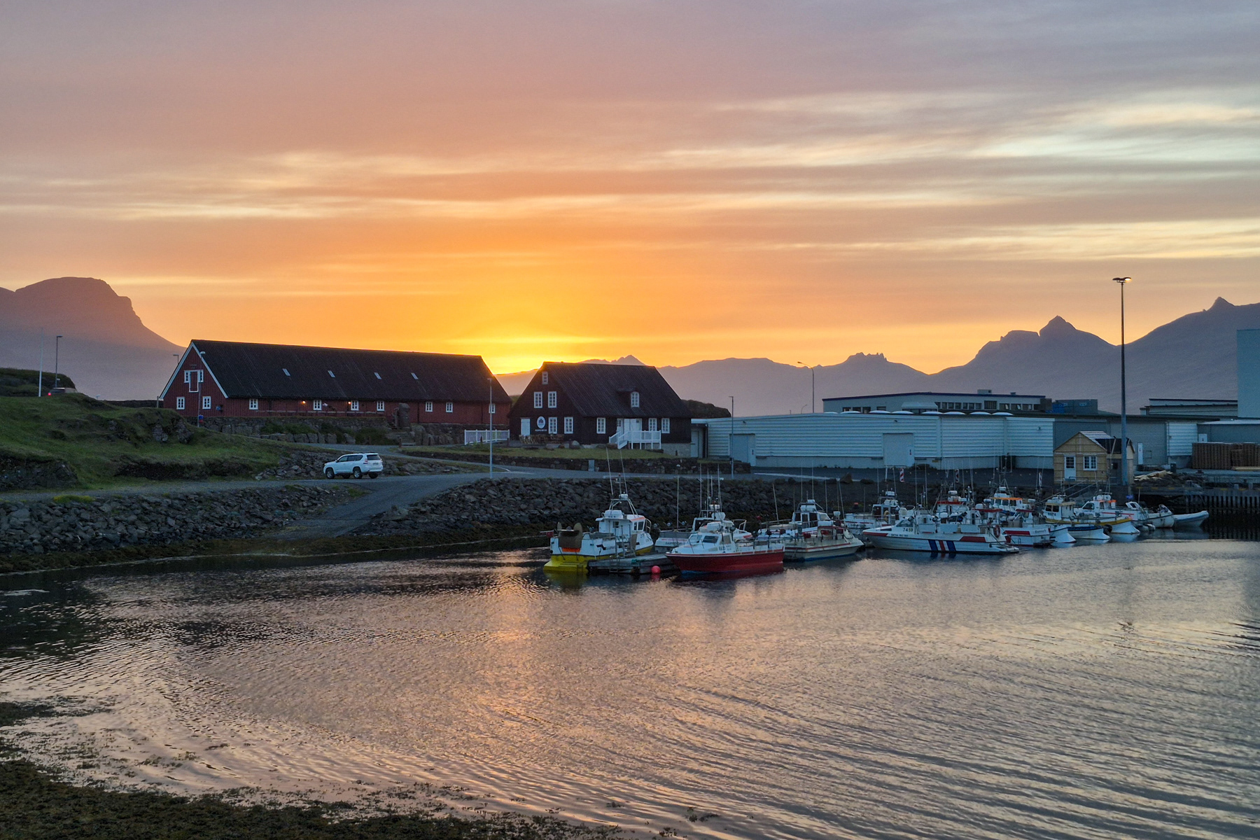 Sunset in Djúpivogur, July 2025.