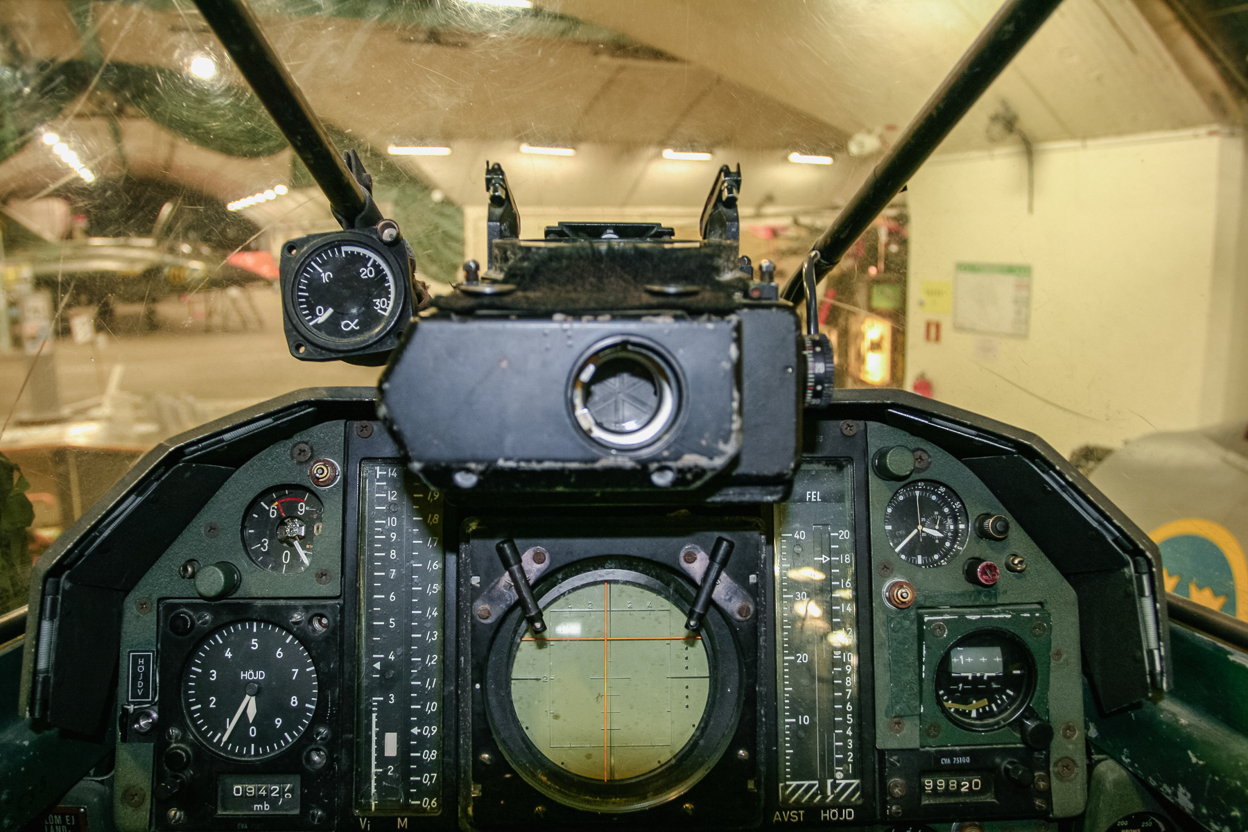 Inside the cockpit of a Draken.