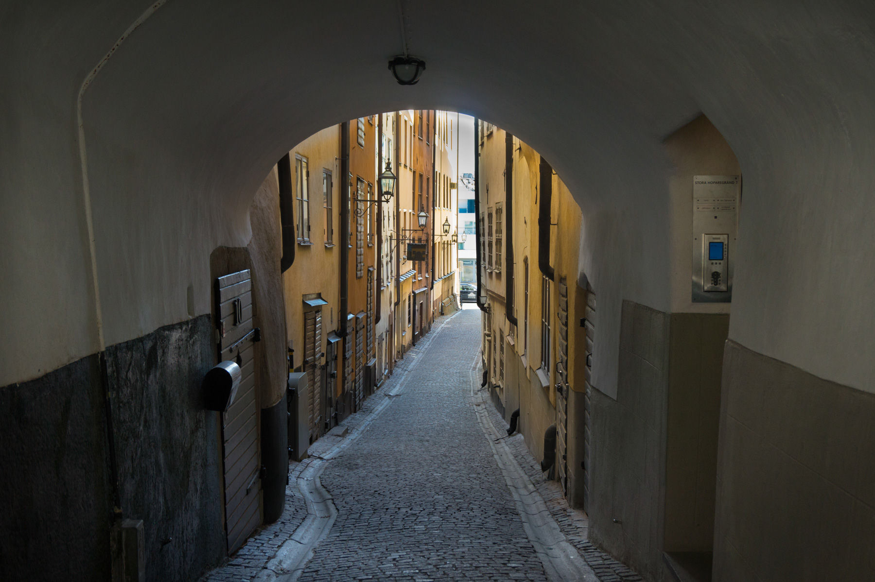 Small street headed by an arched passage, Stockholm Gamla Stan