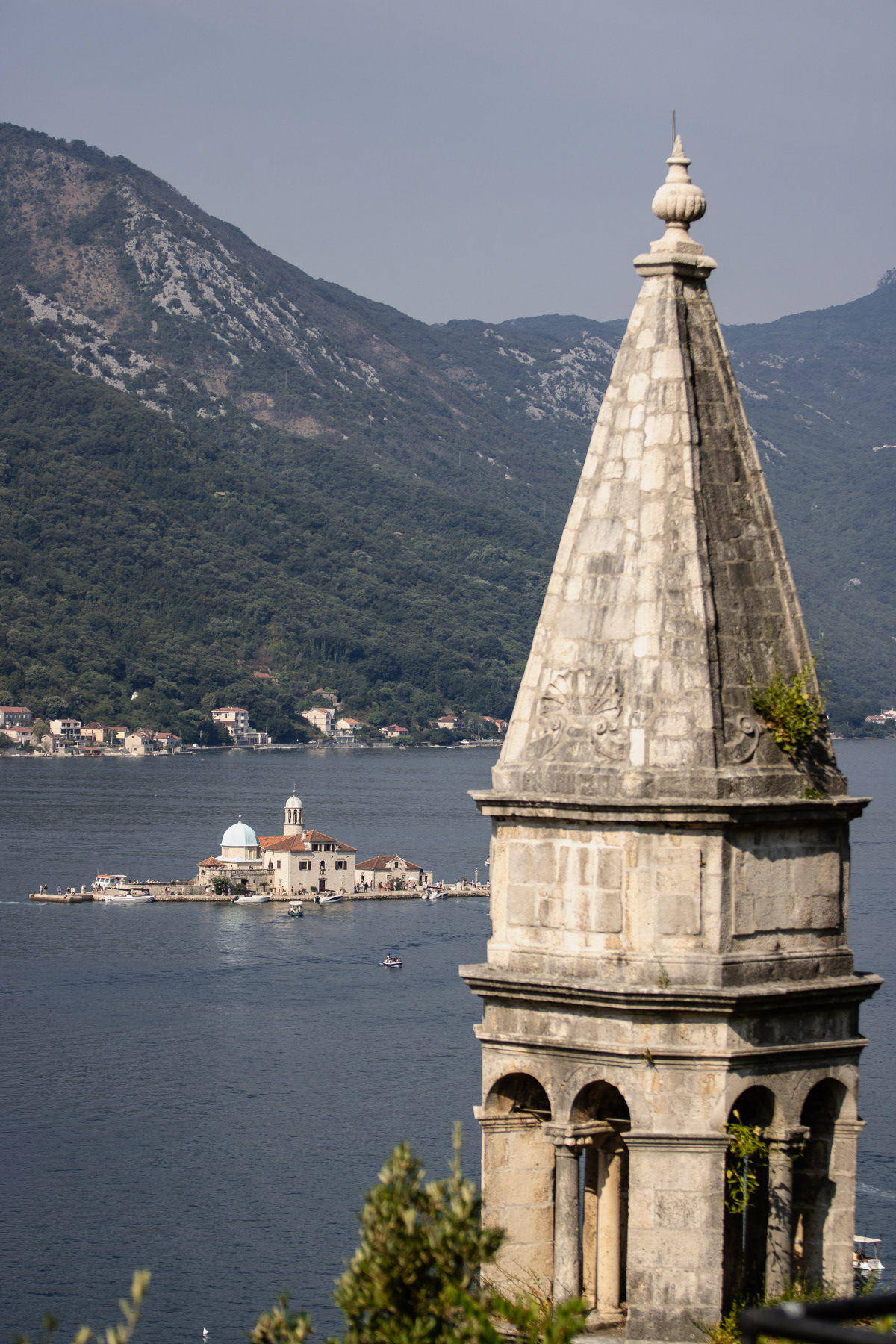 View at the islet Our lady on the rocks, from Perast.