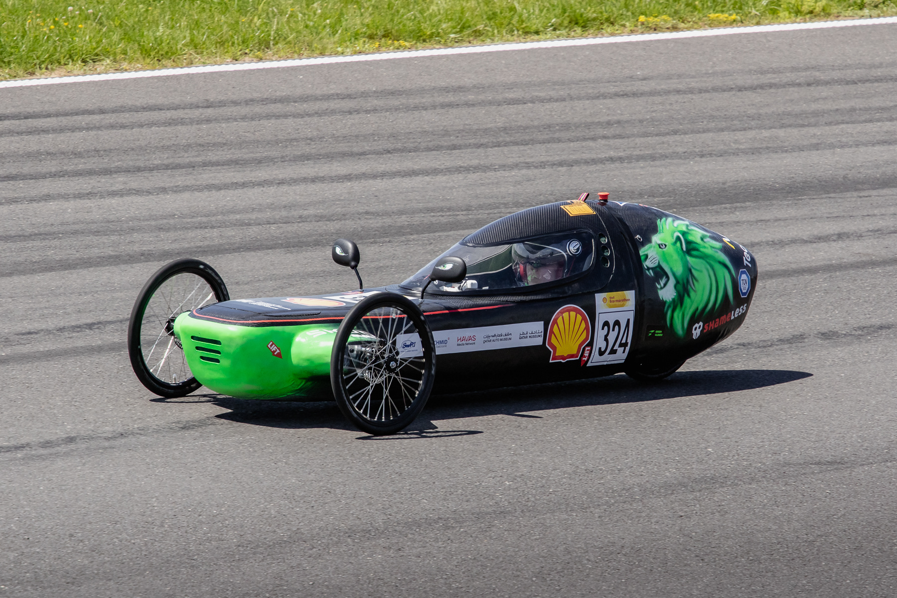 A fierce green lion on this prototype.