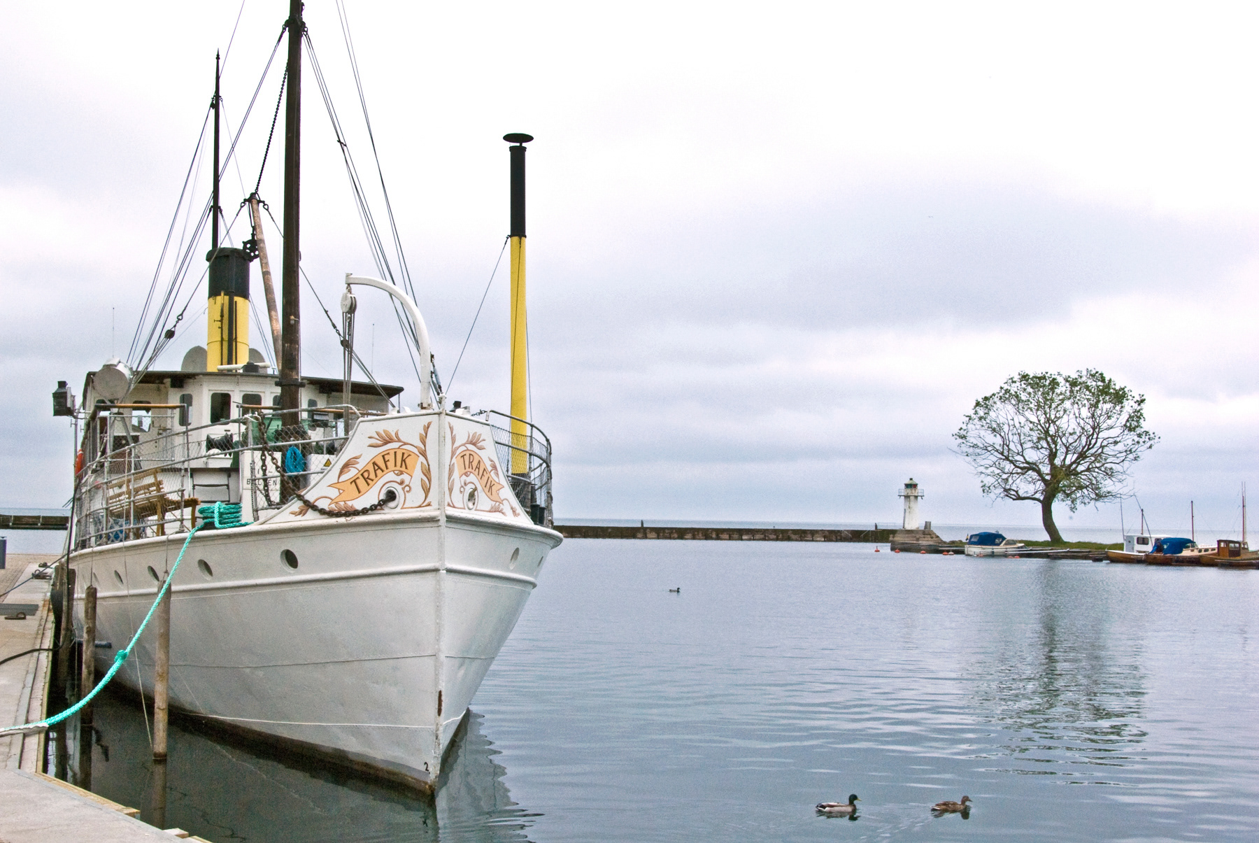 Steamship Trafik in the harbour of Hjo, at lake Vättern, Västergötland, Sweden (Sverige)., May 2007.