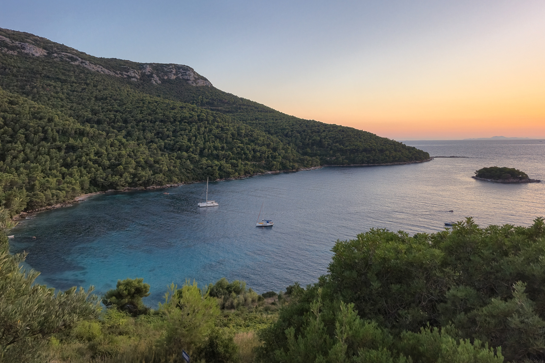 A bay when sunset is on its way, Pelješac peninsula, August 2025.