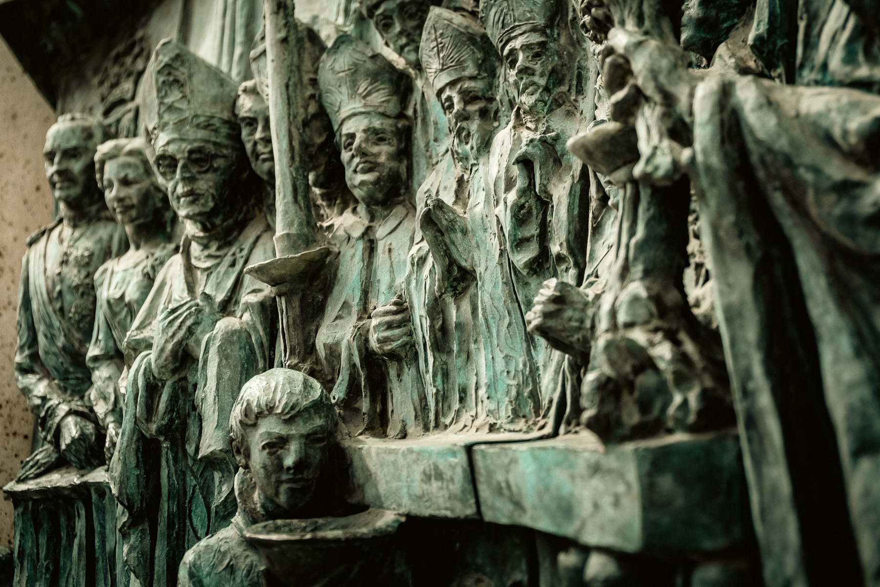 Details of the reliefed bronze front doors to the cathedral.